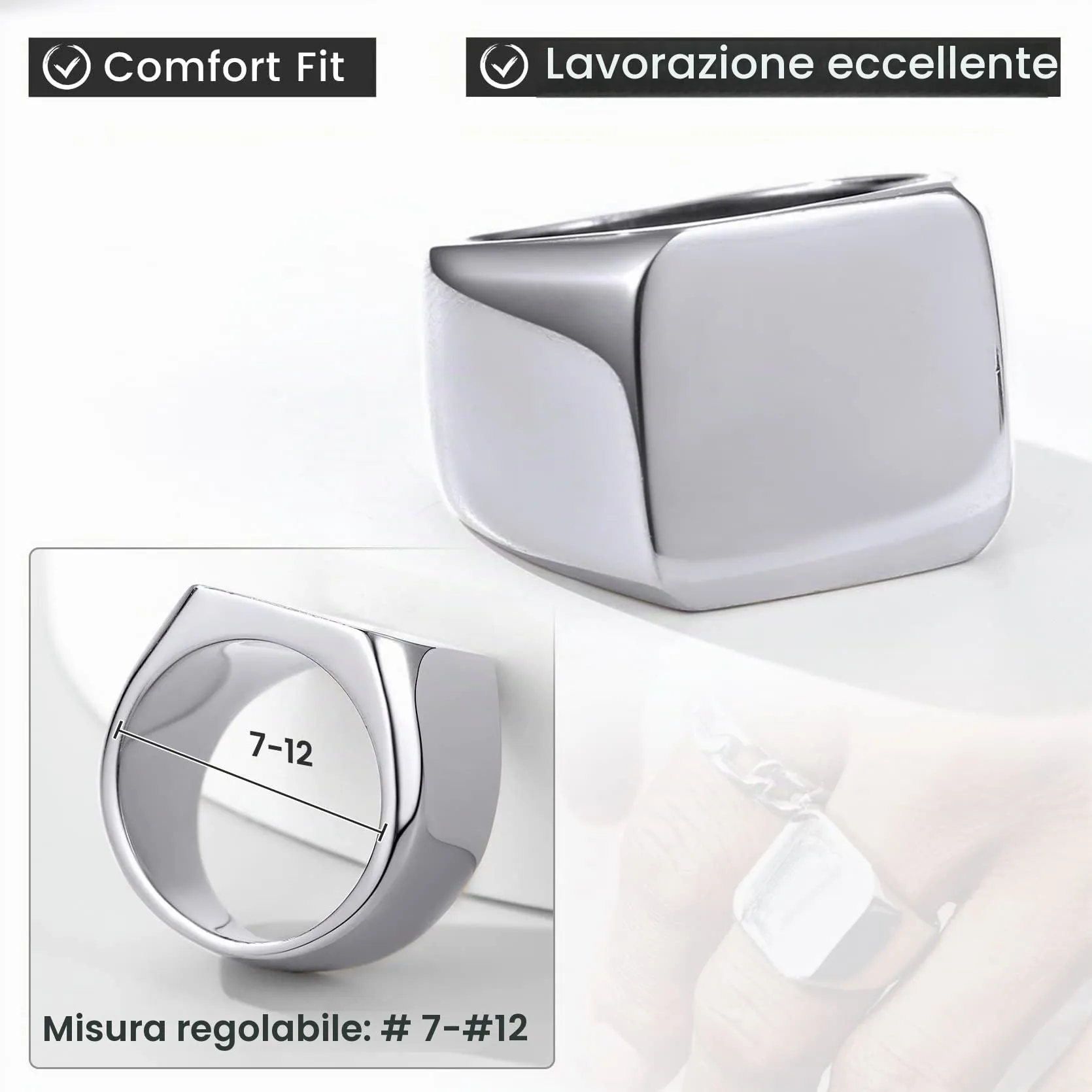 GoldChic Anello Uomo da Mignolo Classico con Sigillo in Acciaio Inossidabile, Misura 25 - immagine 7
