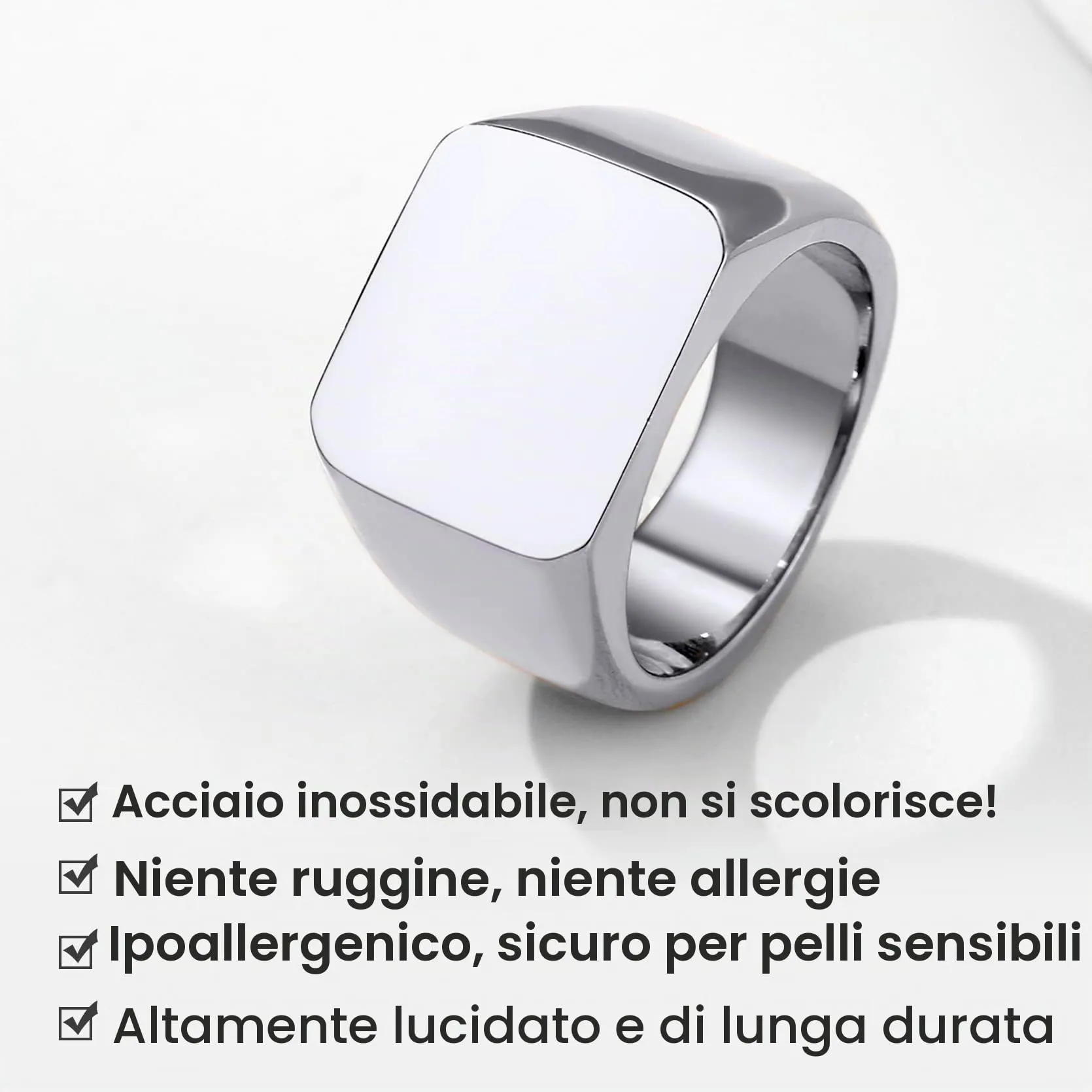 GoldChic Anello Uomo con Sigillo in Acciaio Inossidabile Fascia Quadrata Taglia 27 - immagine 5