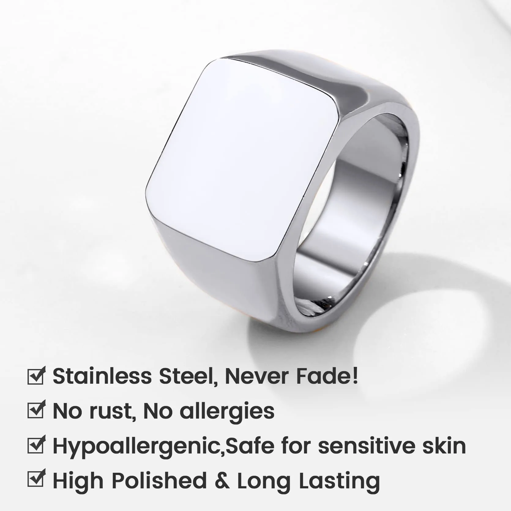 GoldChic Anello Uomo con Sigillo Quadrato in Acciaio Inossidabile 316L, Taglia 14,5 - immagine 5