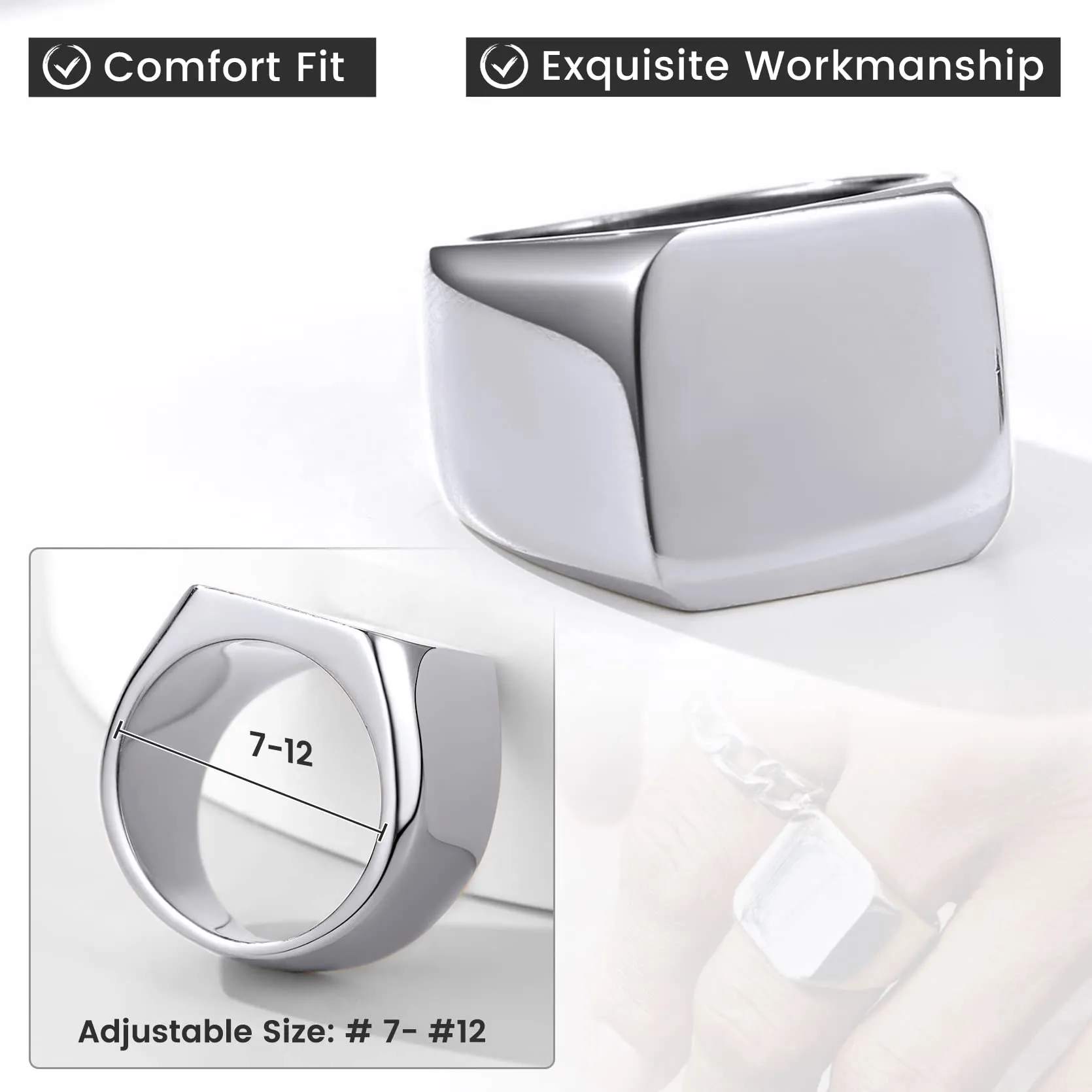 GoldChic Anello Uomo con Sigillo Quadrato in Acciaio Inossidabile 316L, Taglia 14,5 - immagine 7