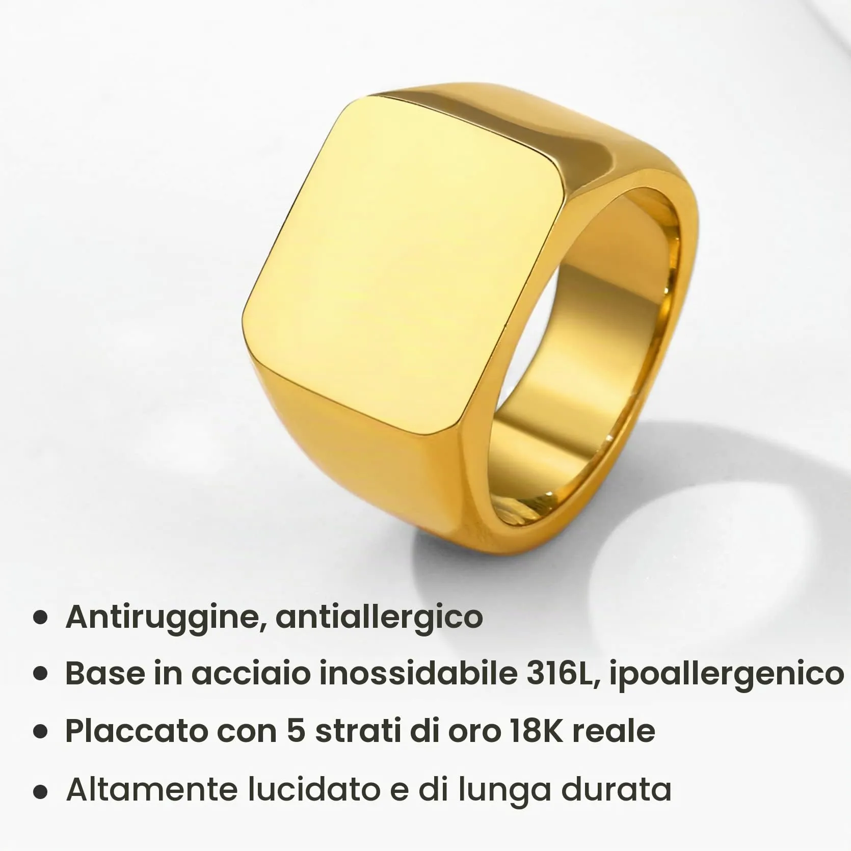 GoldChic Anello con Sigillo Uomo in Acciaio Inossidabile 316L Placcato Oro, Taglia 25 - immagine 4