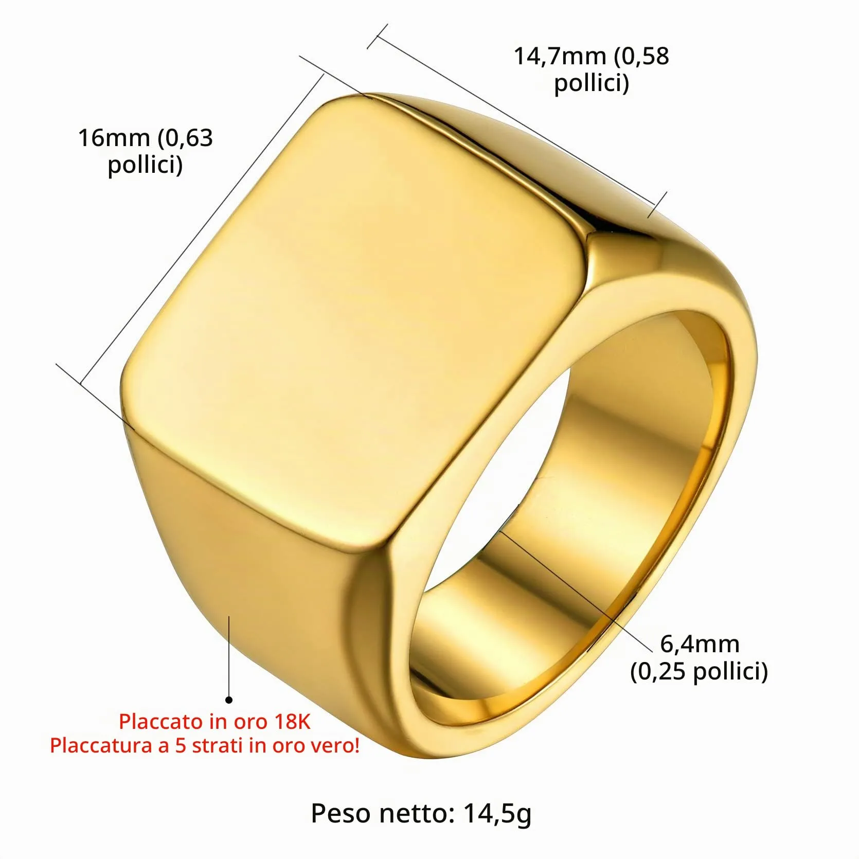GoldChic Anello con Sigillo Uomo in Acciaio Inossidabile 316L Placcato Oro, Taglia 25 - immagine 6