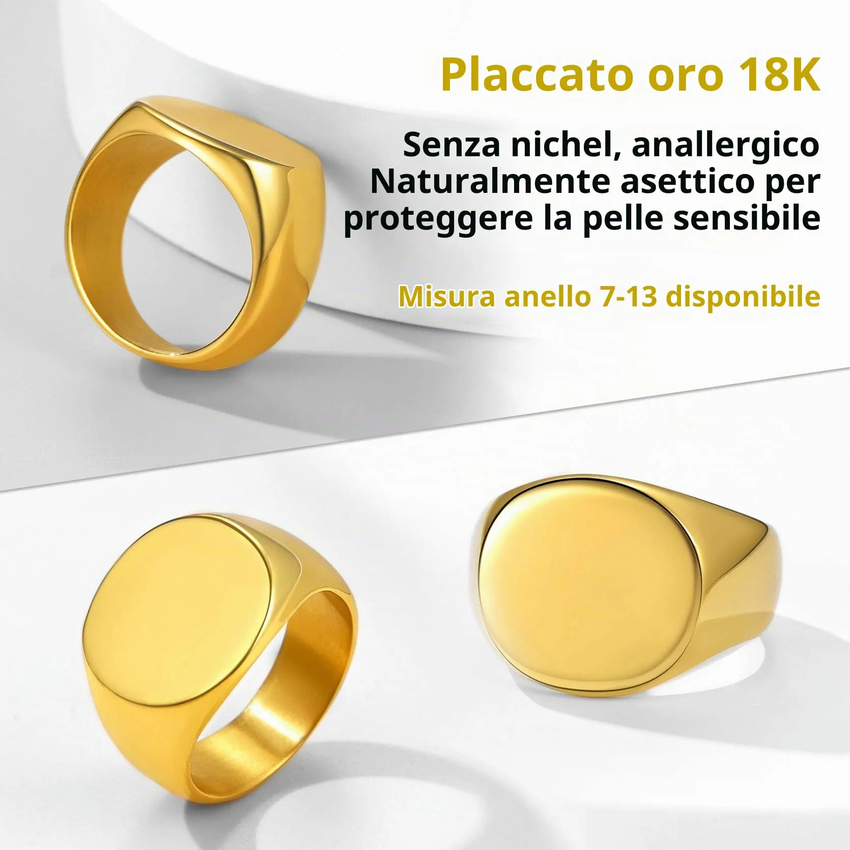 GoldChic Anello Uomo con Sigillo Ovale in Acciaio Inossidabile Placcato Oro, Taglia 22 - immagine 3