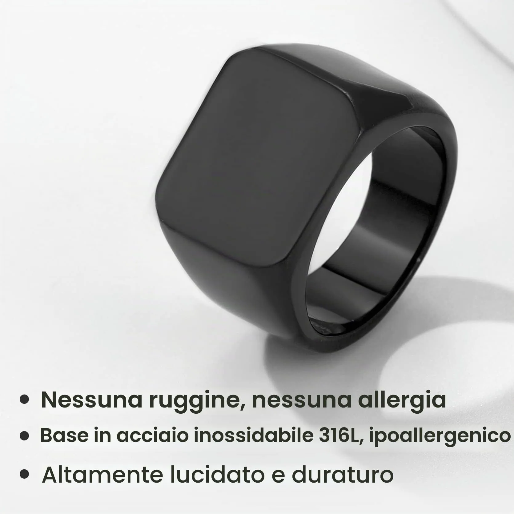 GoldChic Anello Uomo con Sigillo Quadrato in Acciaio Inossidabile Nero, Misura 27 - immagine 7