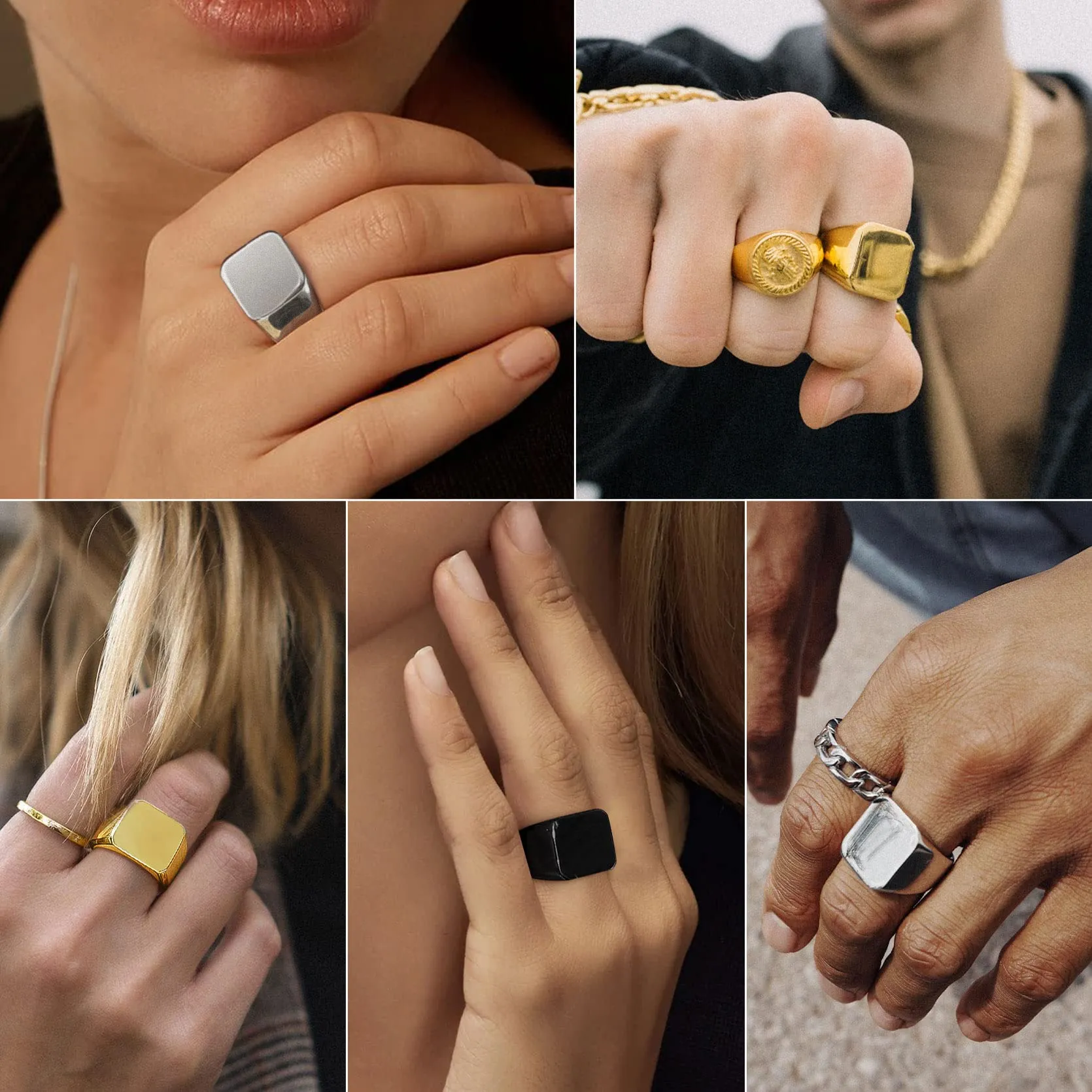 GoldChic Anello Uomo con Sigillo Quadrato in Acciaio Inossidabile Nero, Misura 27 - immagine 8