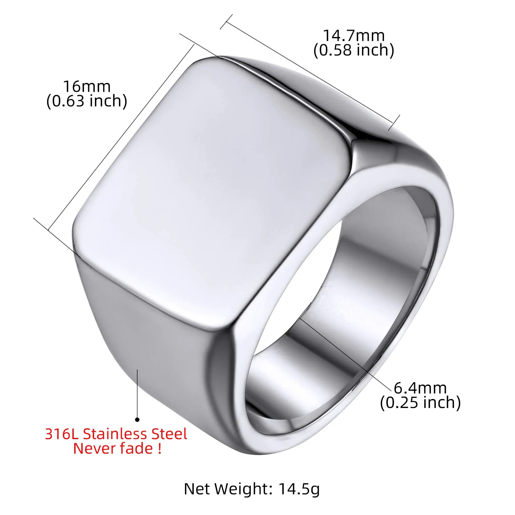 GoldChic Classic Signet Ring for Men, Stainless Steel Biker Ring, Size 19.5 - immagine 6