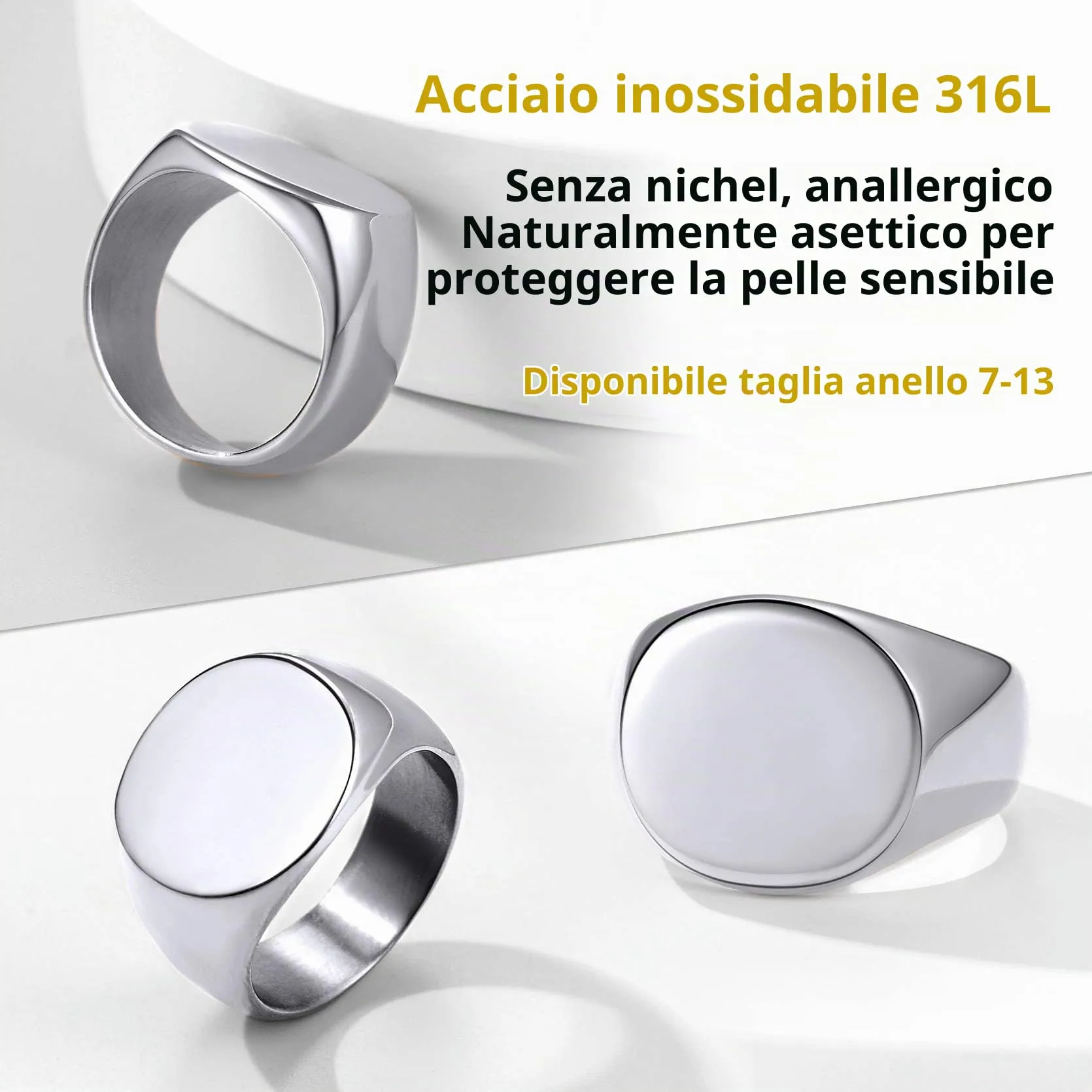 GoldChic Anello con Sigillo da Uomo in Acciaio Inossidabile 316L, Taglia 27 - immagine 3