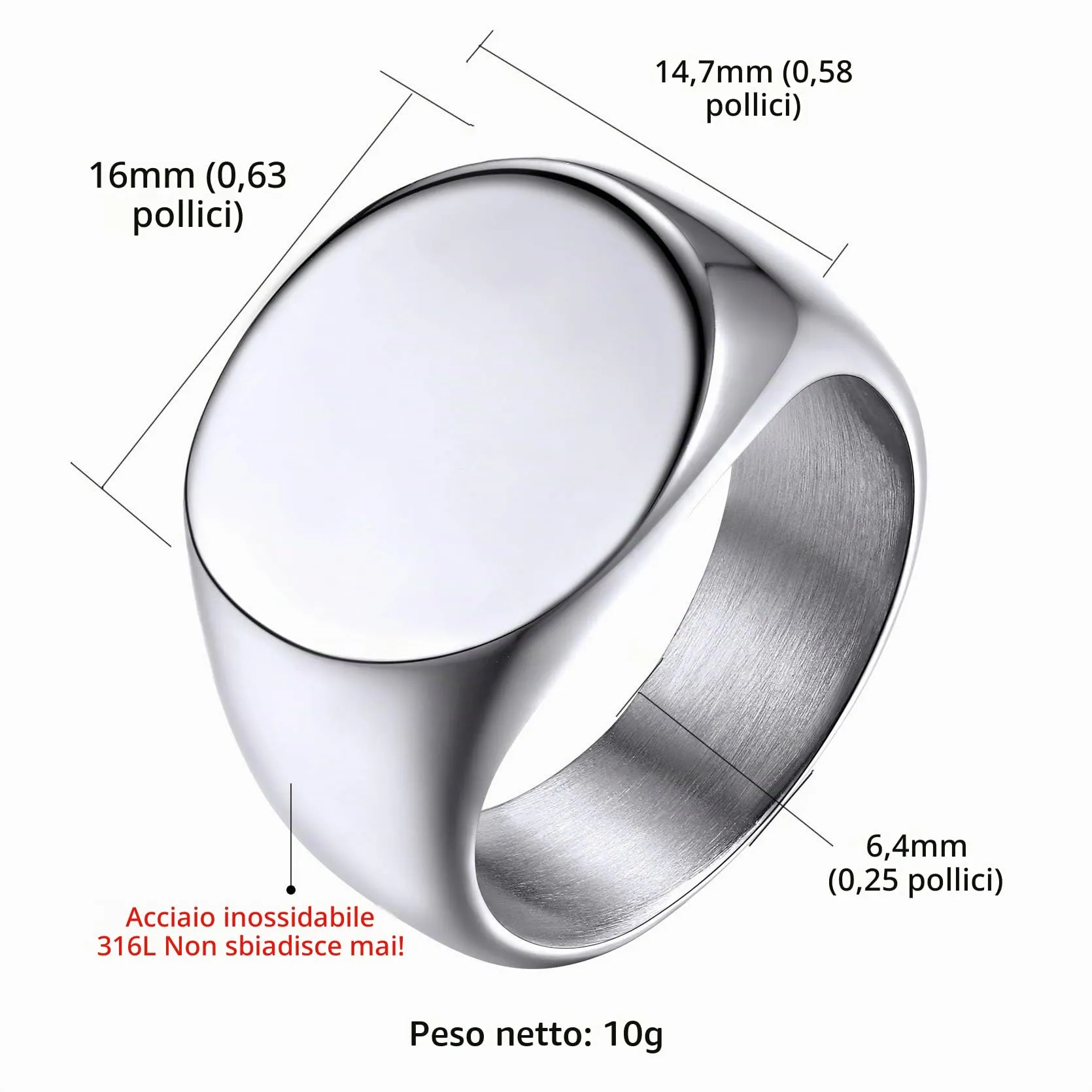 GoldChic Anello con Sigillo da Uomo in Acciaio Inossidabile 316L, Taglia 27 - immagine 6