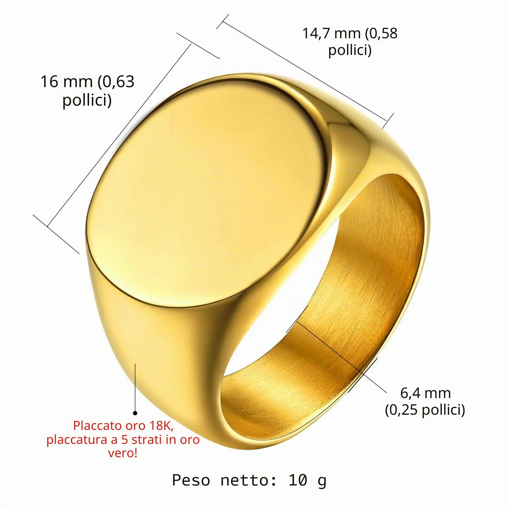 GoldChic Anello Oro per Uomo in Acciaio Inossidabile, Stile Hip Hop Punk, Misura 25 - immagine 6