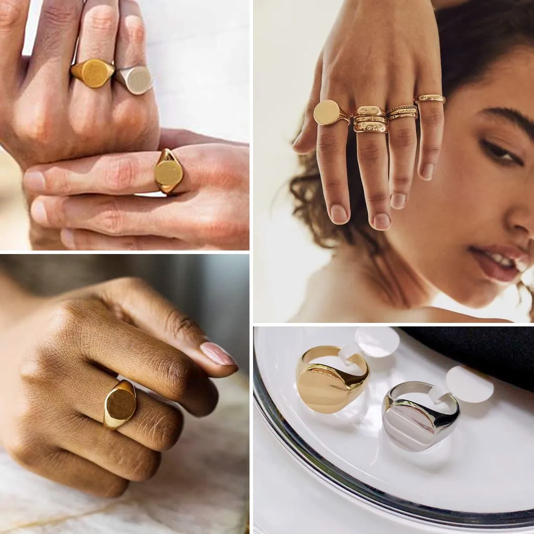 GoldChic Anello Uomo Sigillo Rotondo in Acciaio Inossidabile Oro, Taglia 27 - immagine 9