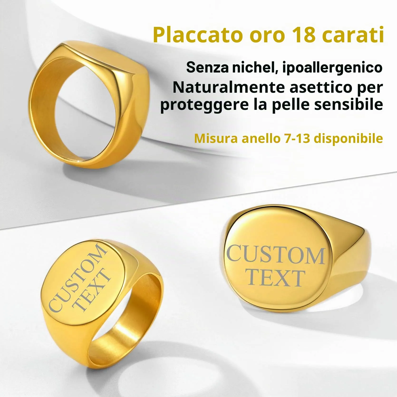 GoldChic Anello con Sigillo per Uomo in Acciaio Inossidabile Placcato Oro 18K, Taglia 30 - immagine 3