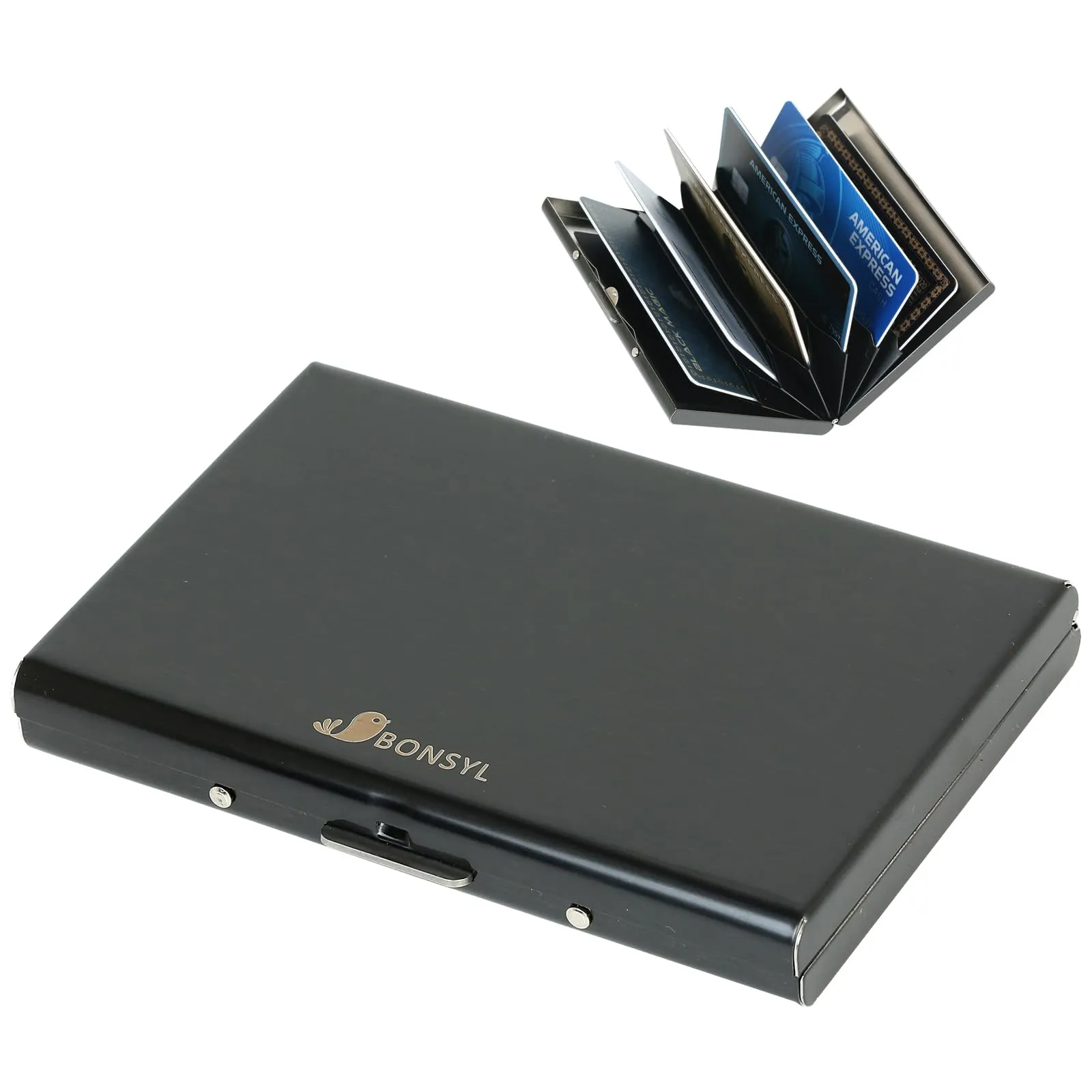 BONSYL Porta Carte di Credito in Acciaio Inossidabile con Blocco RFID, 6 Scomparti, Nero - immagine 1