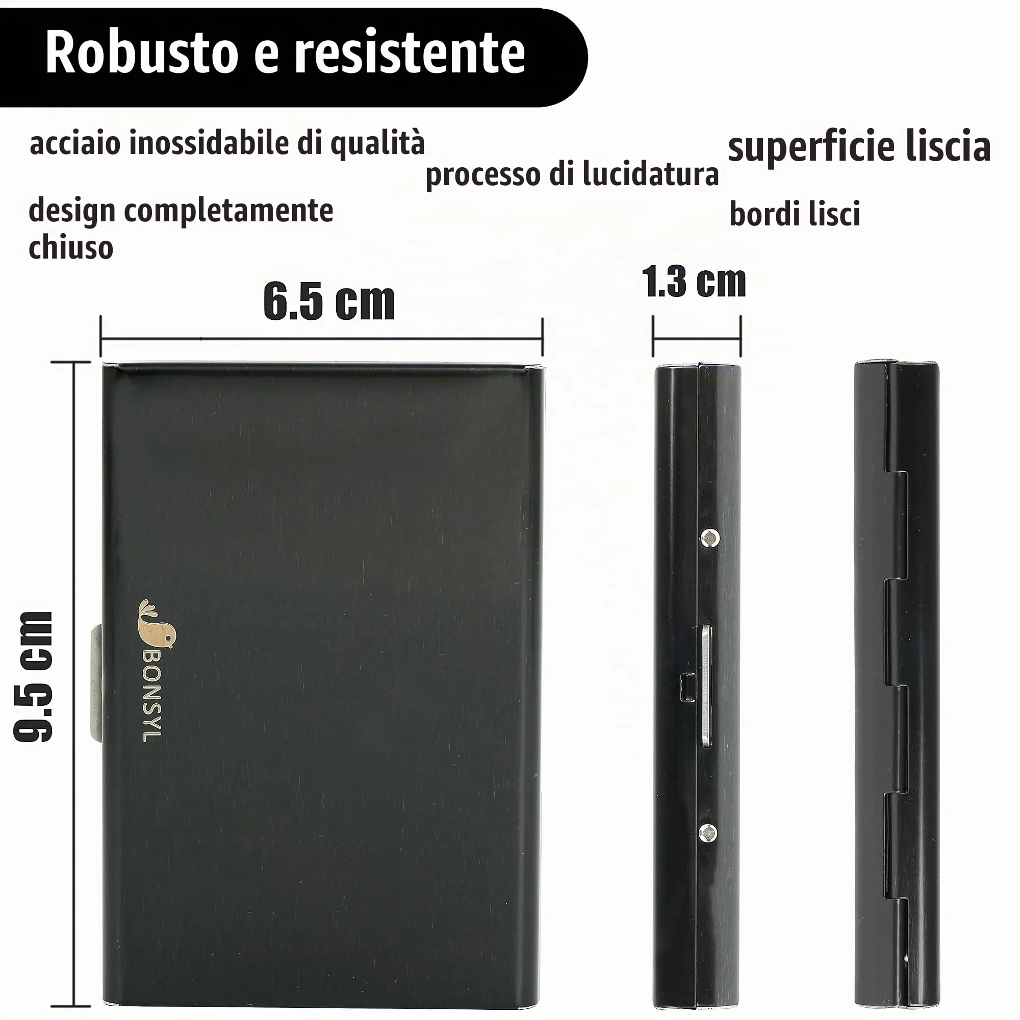 BONSYL Porta Carte di Credito in Acciaio Inossidabile con Blocco RFID, 6 Scomparti, Nero - immagine 4