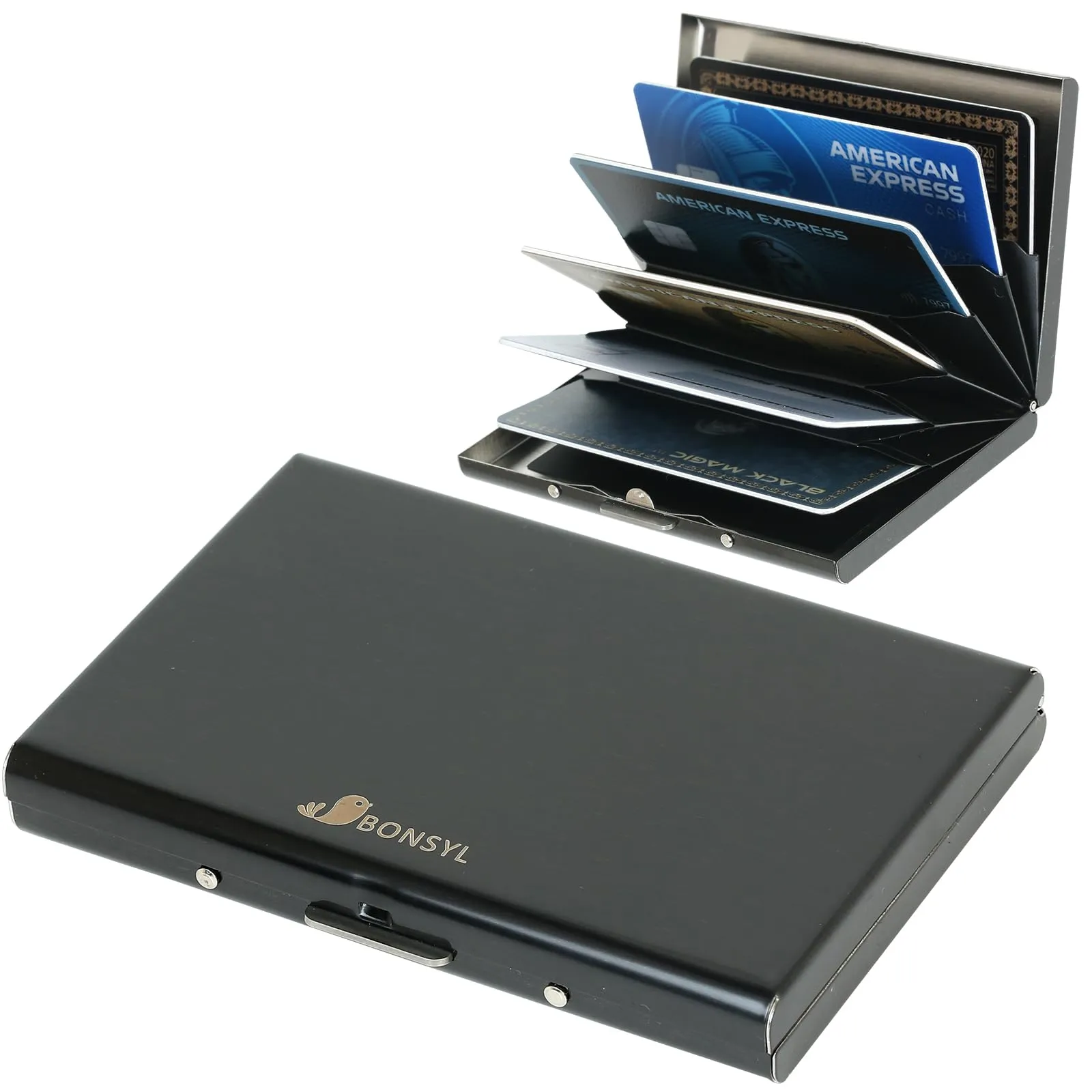 BONSYL Porta Carte di Credito in Acciaio Inossidabile con Blocco RFID, 6 Scomparti, Nero - immagine 7