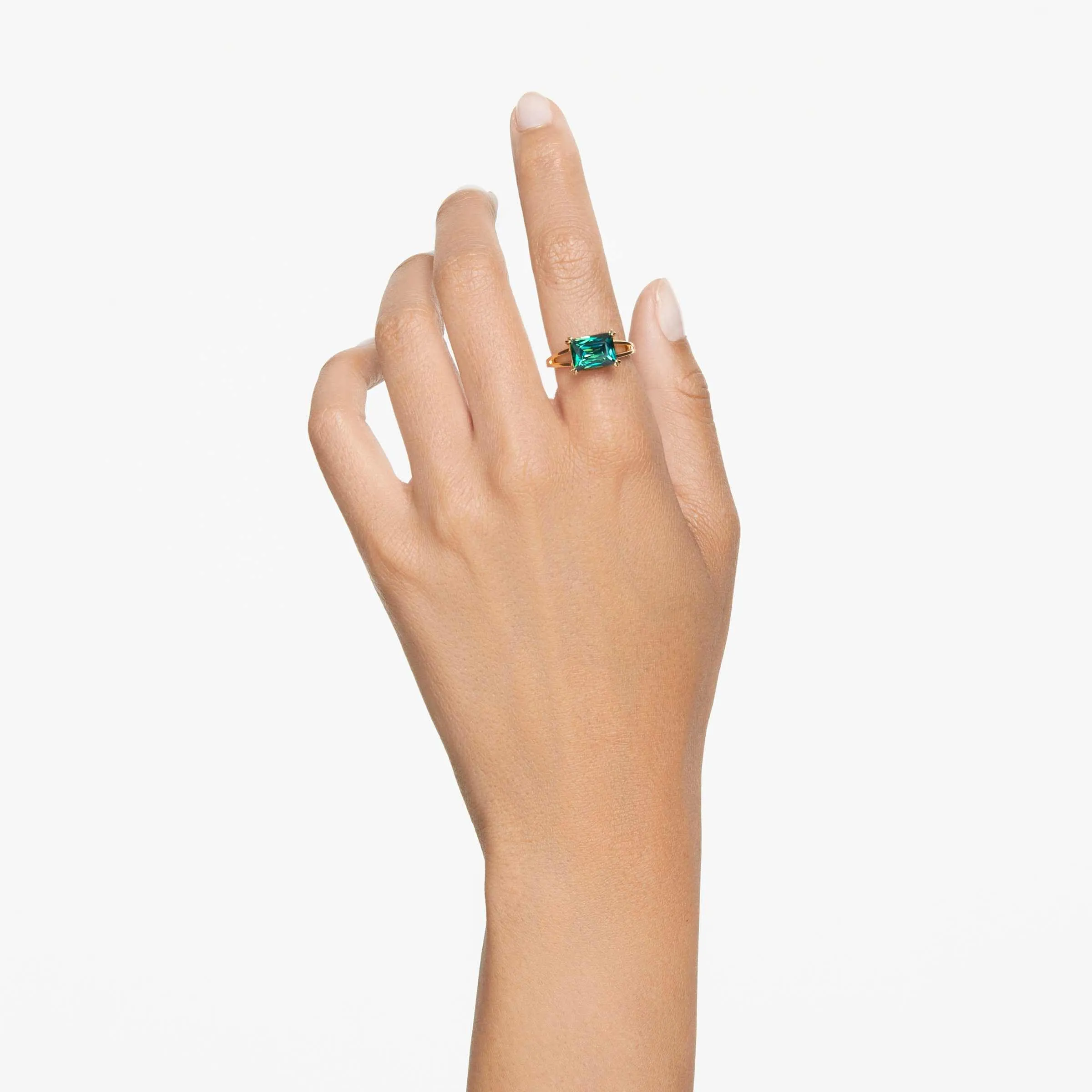 Swarovski Stilla Cocktail Ring, Rectangular Cut, Green, Gold-Tone Plated - immagine 5