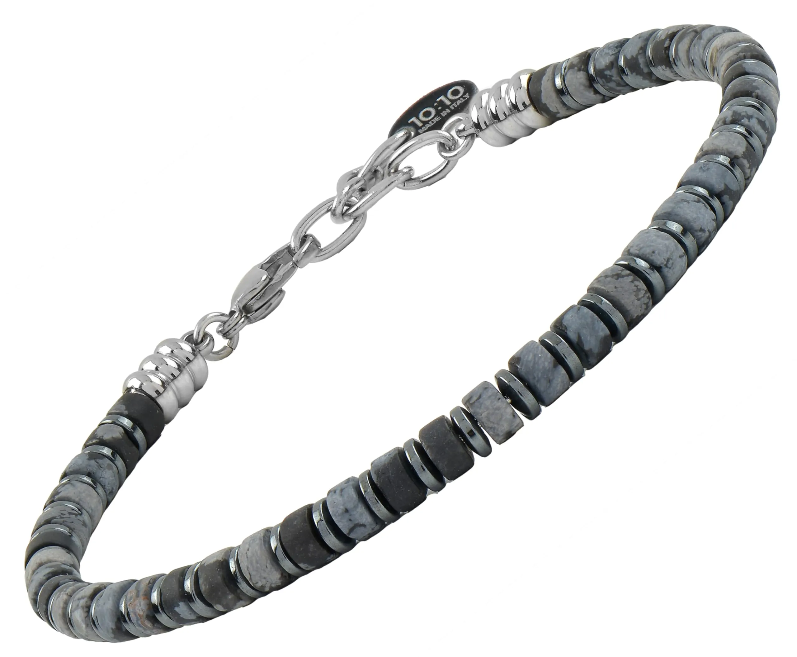 10:10 Bracciale uomo in Ossidiana Snowflake, ematite e acciaio inossidabile - immagine 1