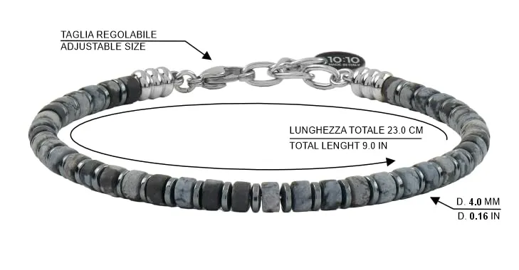 10:10 Bracciale uomo in Ossidiana Snowflake, ematite e acciaio inossidabile - immagine 2