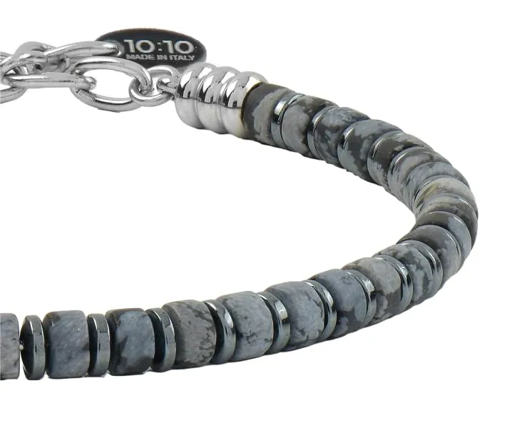 10:10 Bracciale uomo in Ossidiana Snowflake, ematite e acciaio inossidabile - immagine 4