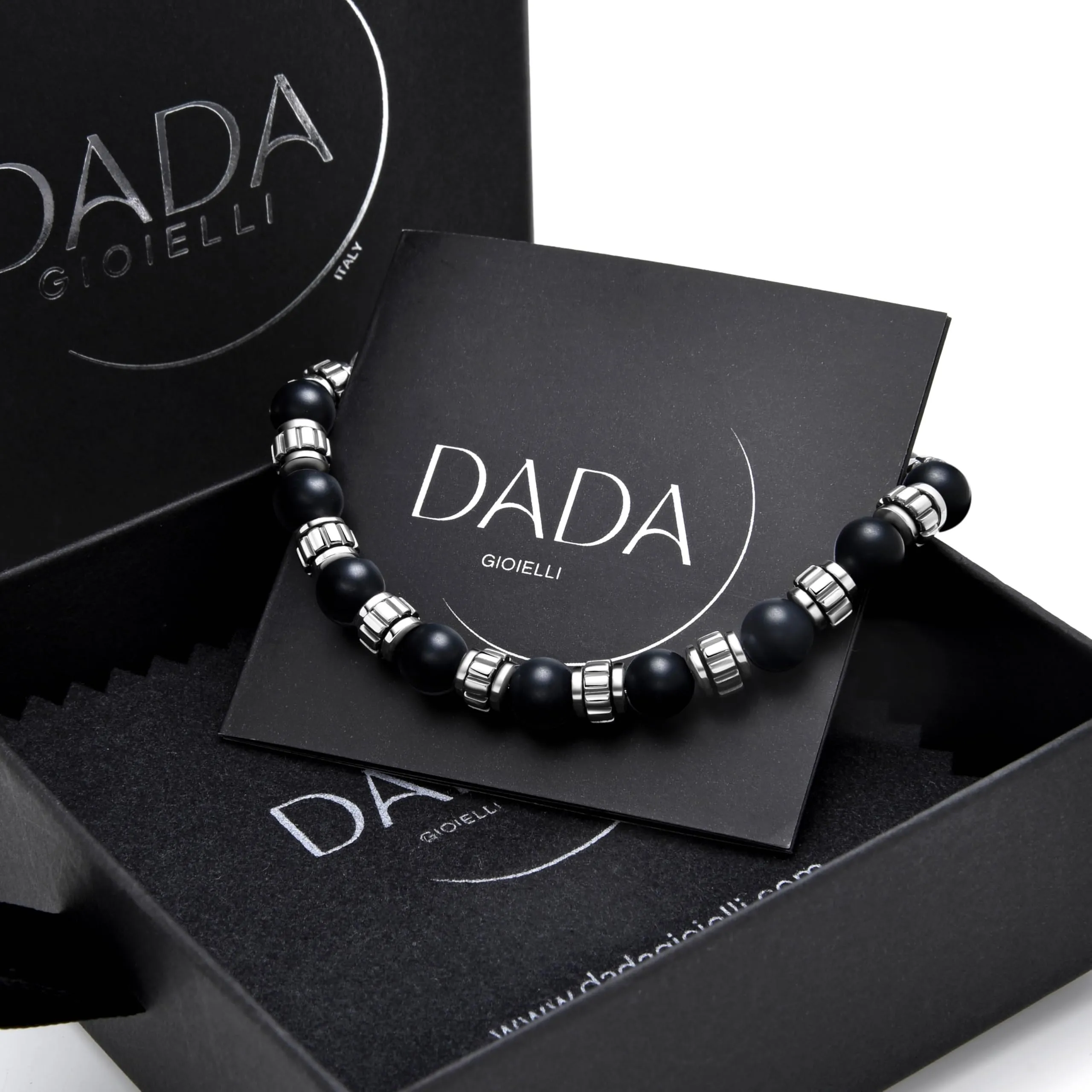 Dada Gioielli Bracciale Uomo in Pietra Naturale 6mm Agata Nera - immagine 2