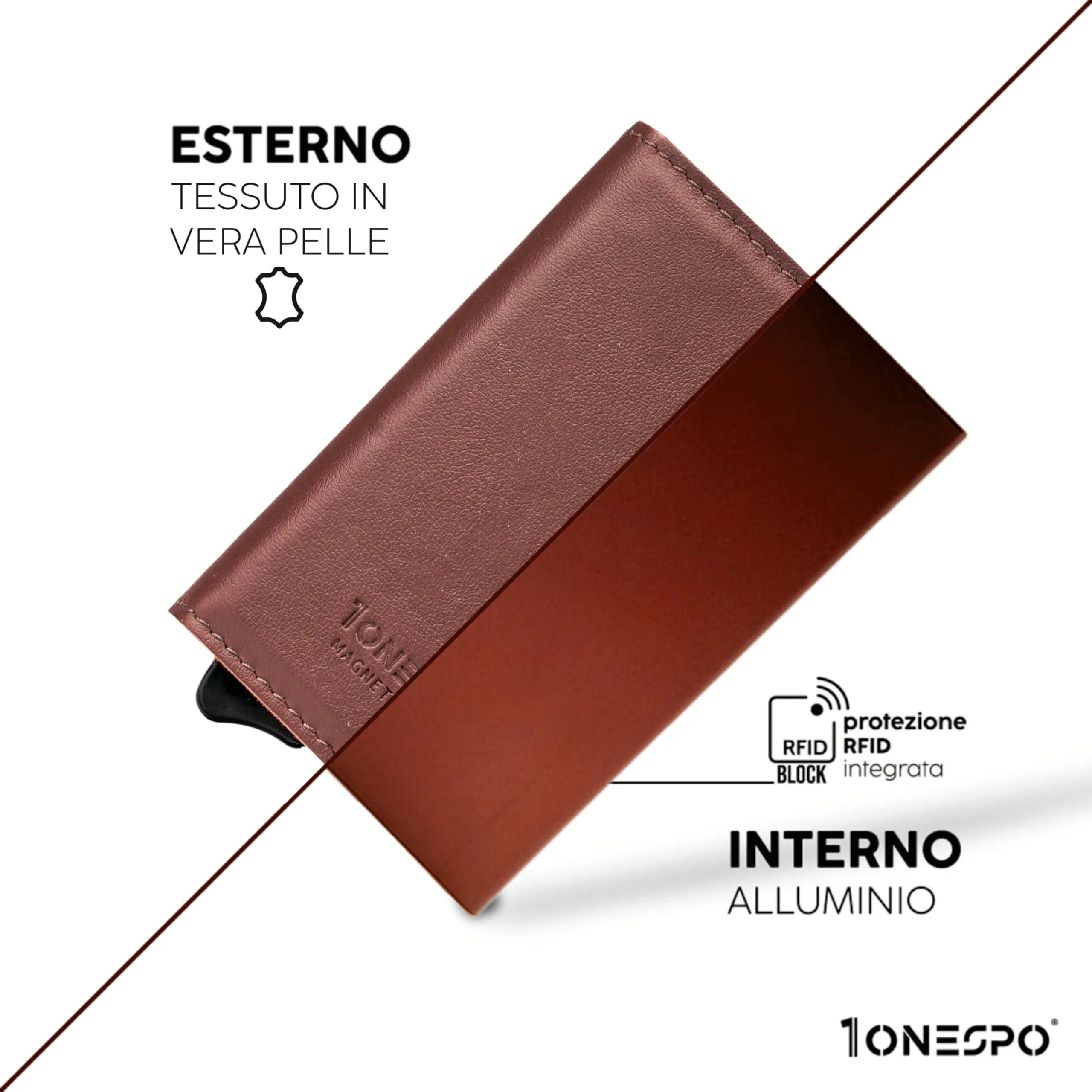 1ONESPO Magnetic Pro Portafoglio Uomo in Vera Pelle Nappa Marrone con Protezione RFID - immagine 4