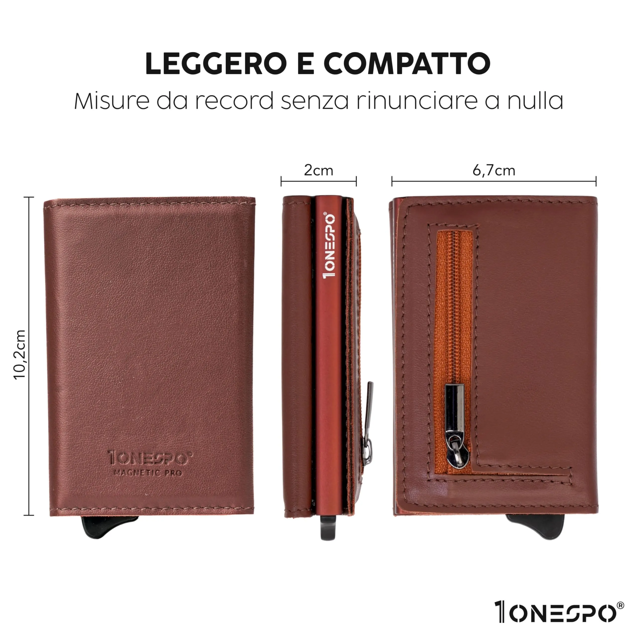 1ONESPO Magnetic Pro Portafoglio Uomo in Vera Pelle Nappa Marrone con Protezione RFID - immagine 5