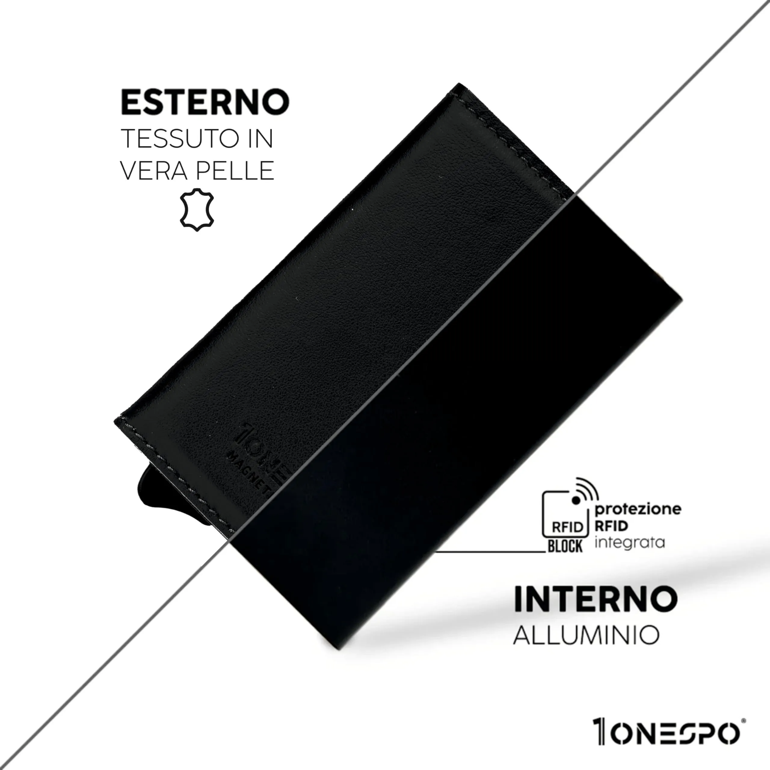 1ONESPO Magnetic Pro Portafoglio Uomo in Vera Pelle Nappa Nero con Protezione RFID - immagine 4