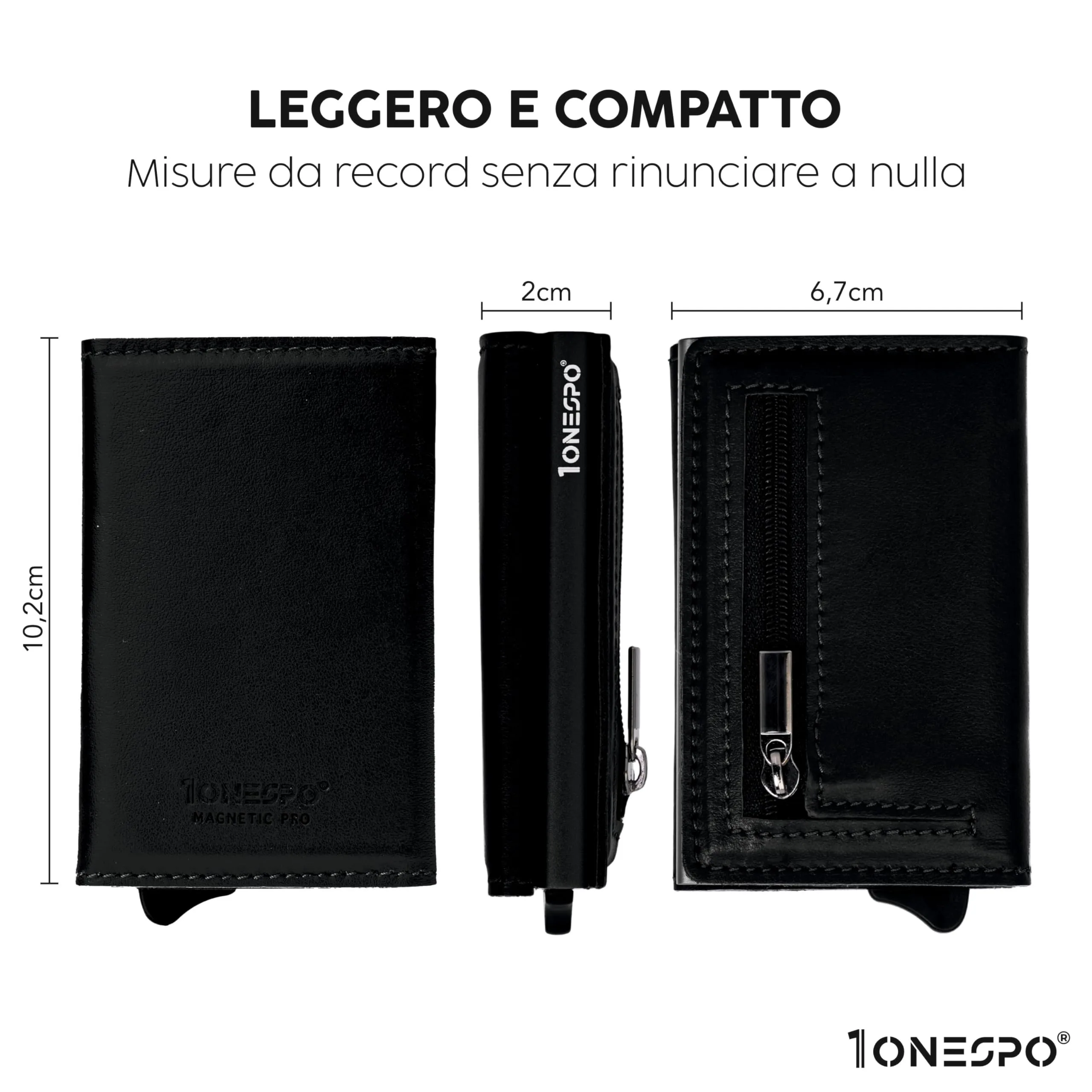 1ONESPO Magnetic Pro Portafoglio Uomo in Vera Pelle Nappa Nero con Protezione RFID - immagine 5