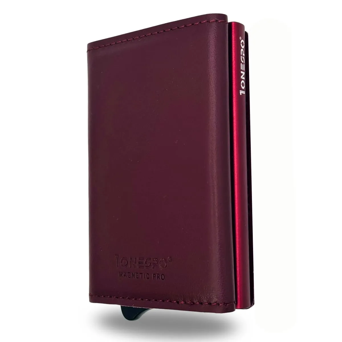 1ONESPO Magnetic Pro Portafoglio Donna in Vera Pelle Nappa Bordeaux con Protezione RFID - immagine 1