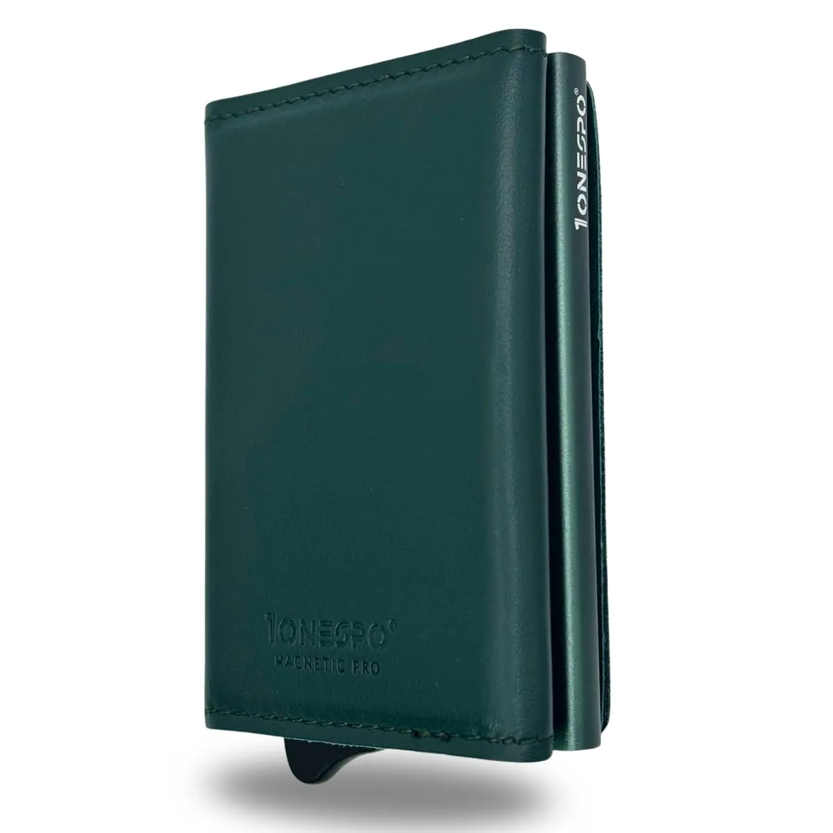 1ONESPO Magnetic Pro Portafoglio Uomo in Vera Pelle Nappa Verde con Protezione RFID - immagine 1