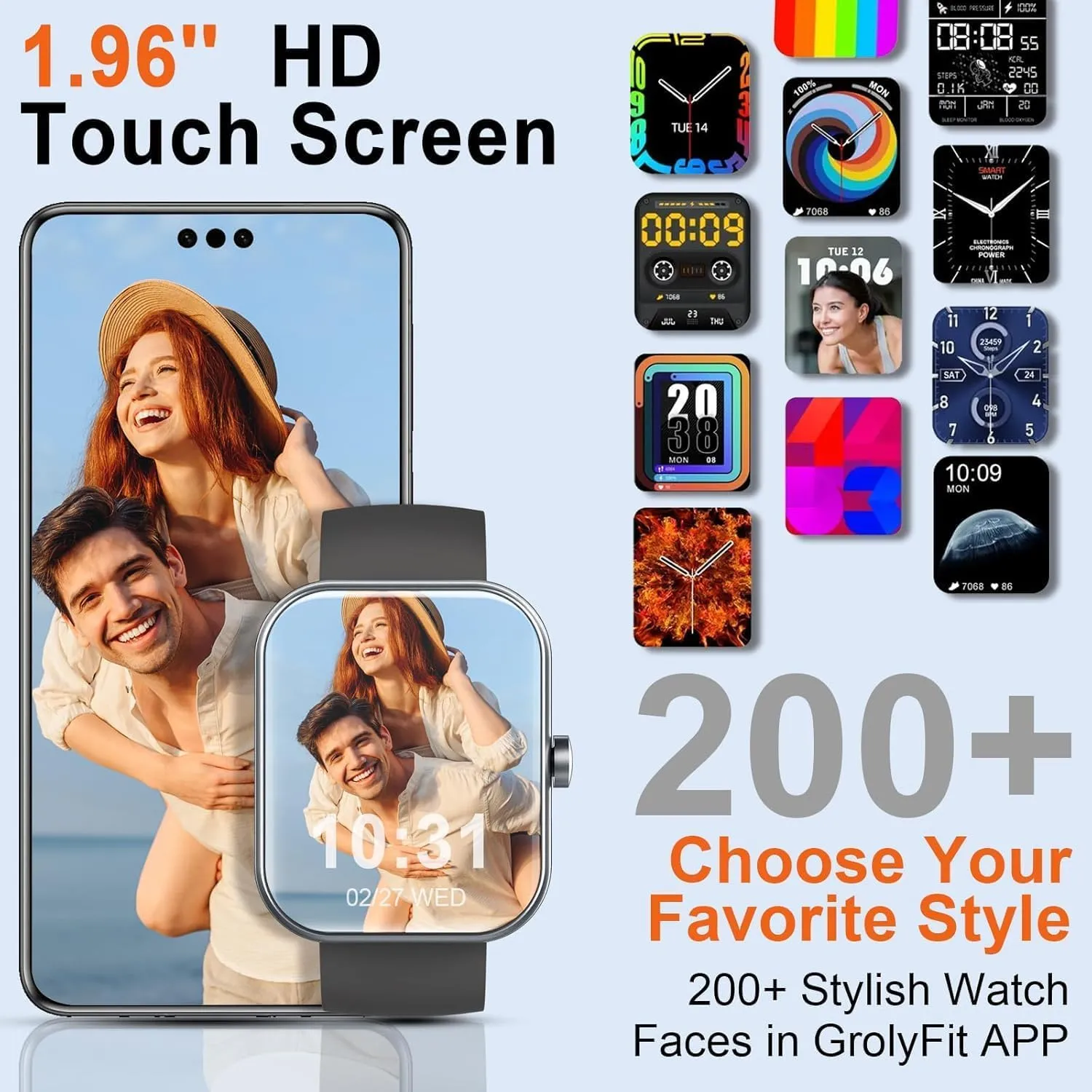 Matast Smartwatch 1,96", Chiamate Bluetooth, Notifiche WhatsApp, Cardiofrequenzimetro, IP68, 100+ Modalità Sportive, Monitoraggio del Sonno - immagine 2
