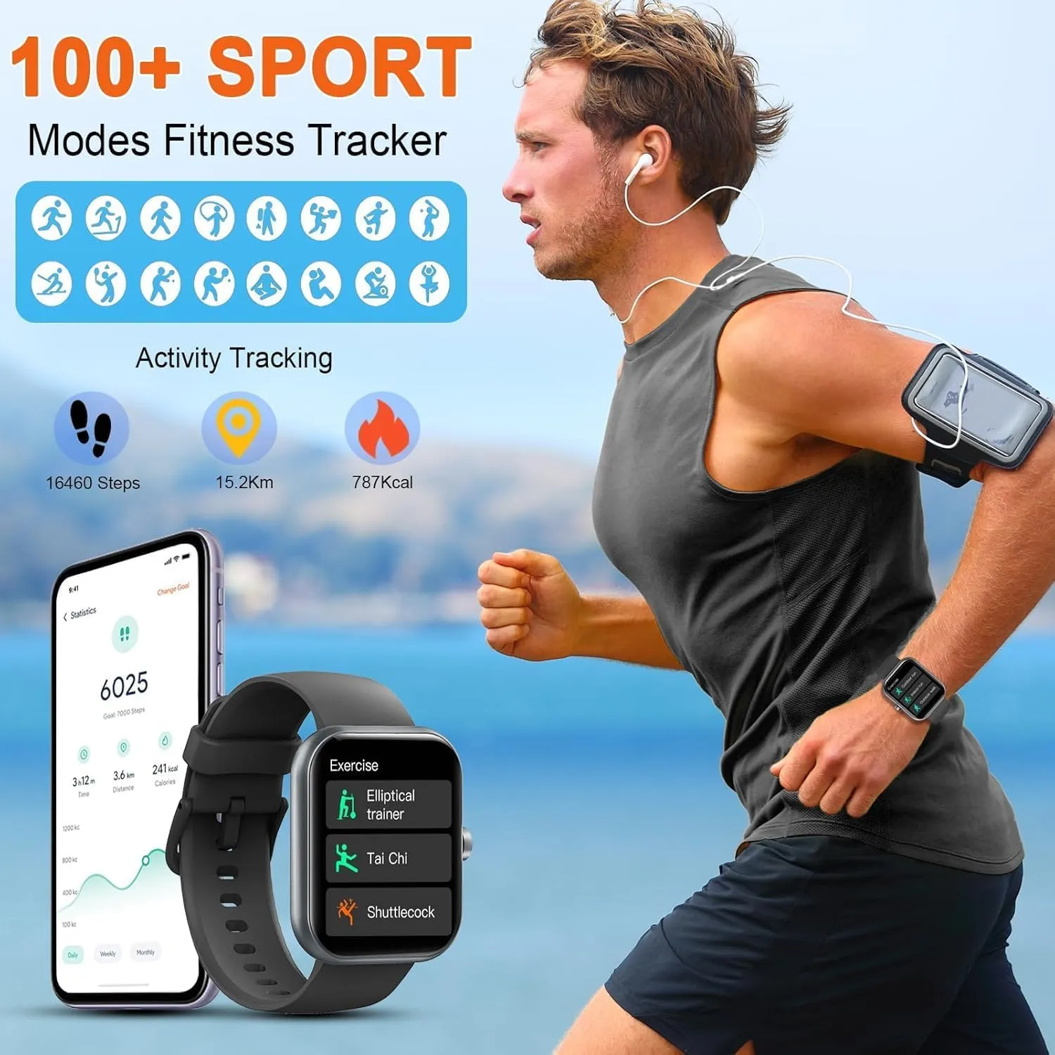 Matast Smartwatch 1,96", Chiamate Bluetooth, Notifiche WhatsApp, Cardiofrequenzimetro, IP68, 100+ Modalità Sportive, Monitoraggio del Sonno - immagine 5