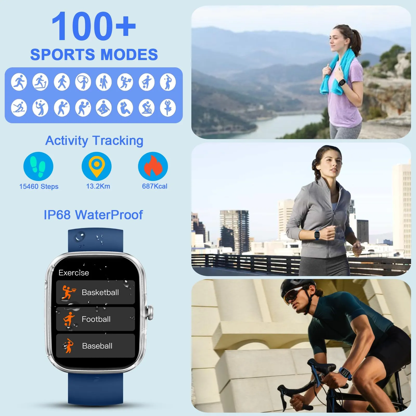 Matast Smartwatch 1,96", Chiamate Bluetooth, Notifiche WhatsApp, Cardiofrequenzimetro, IP68, 100+ Modalità Sportive, Monitoraggio del Sonno - immagine 4