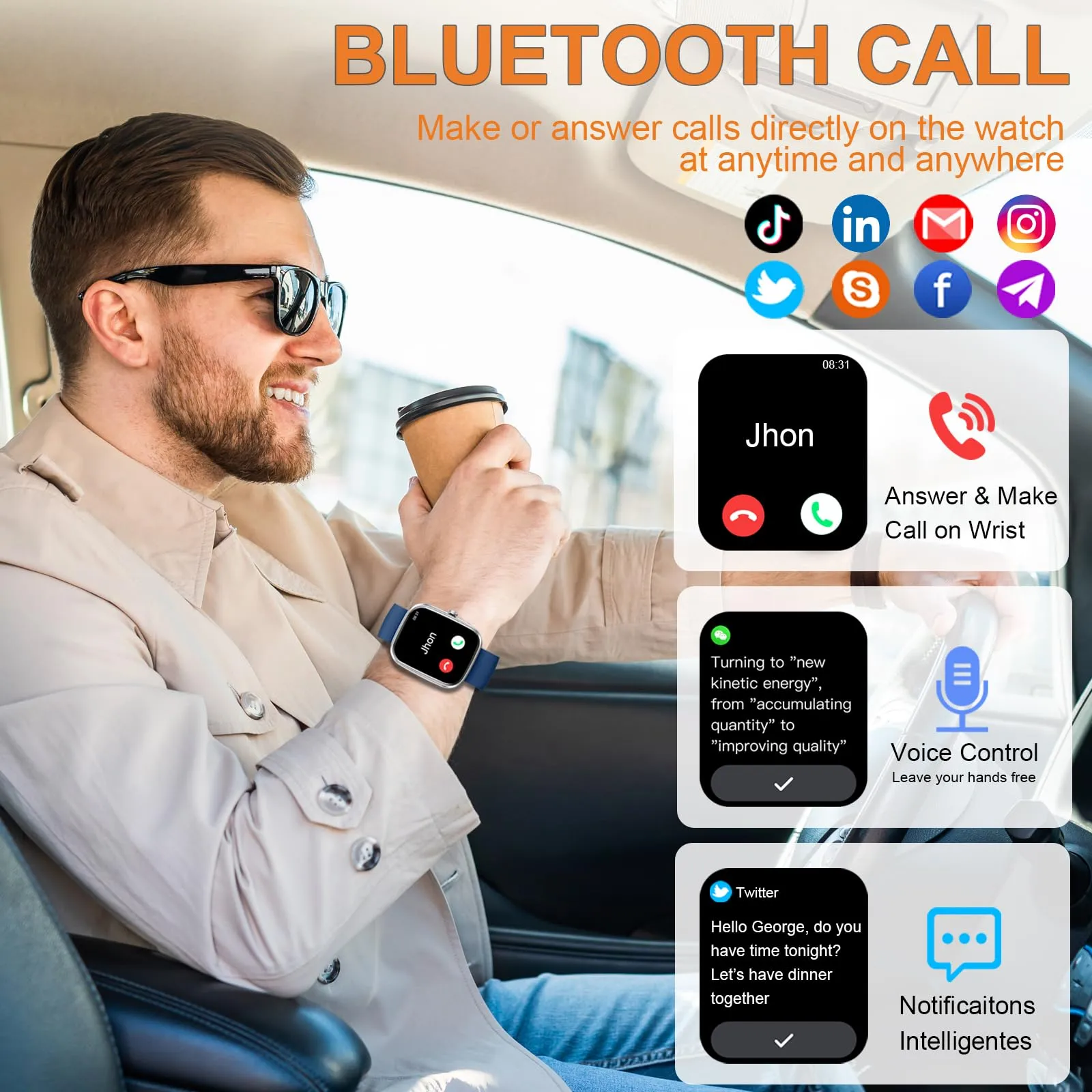 Matast Smartwatch 1,96", Chiamate Bluetooth, Notifiche WhatsApp, Cardiofrequenzimetro, IP68, 100+ Modalità Sportive, Monitoraggio del Sonno - immagine 5