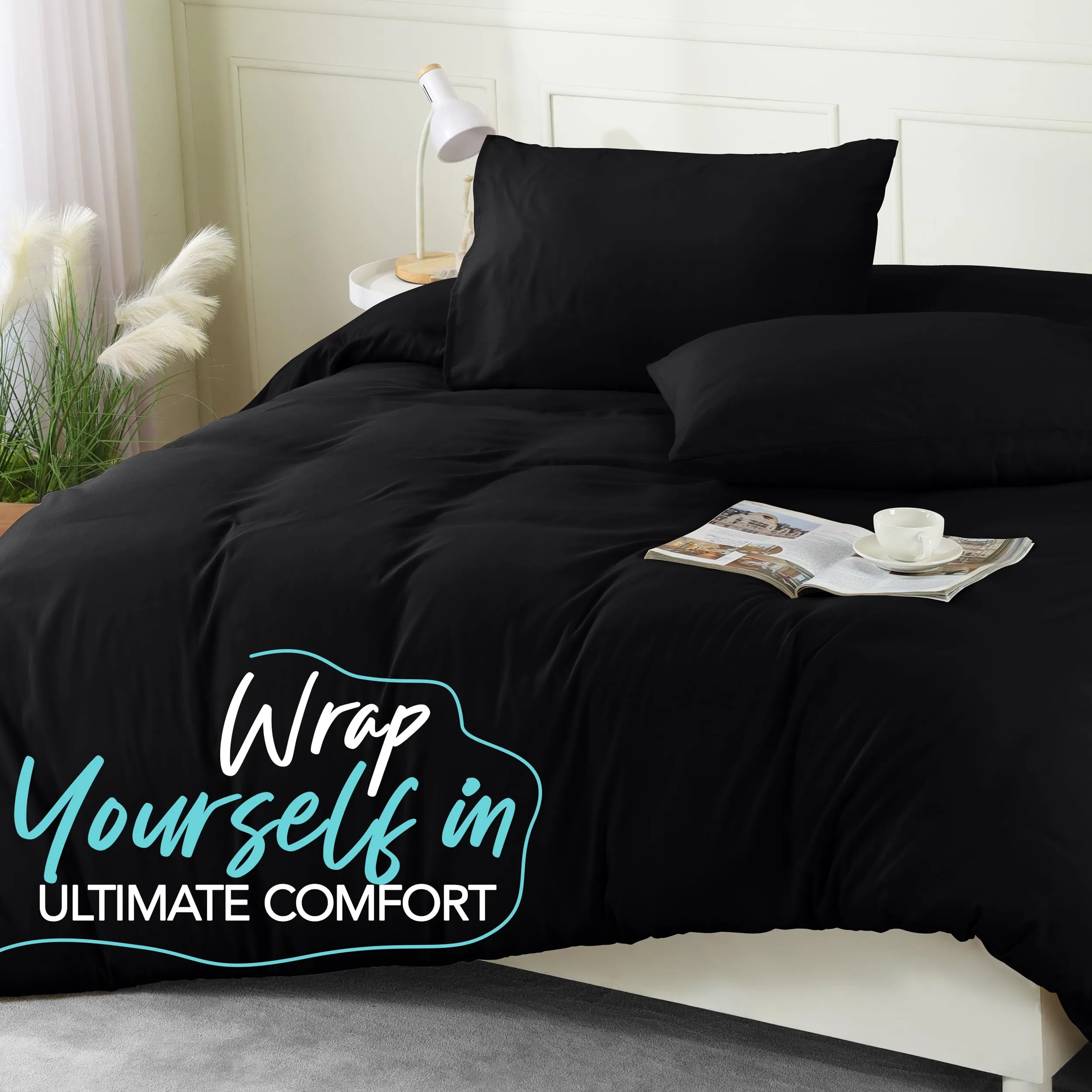 Utopia Bedding Set Copripiumino in Microfibra di Poliestere, 220 x 220 cm con Federe 50 x 65 cm, Nero - immagine 6
