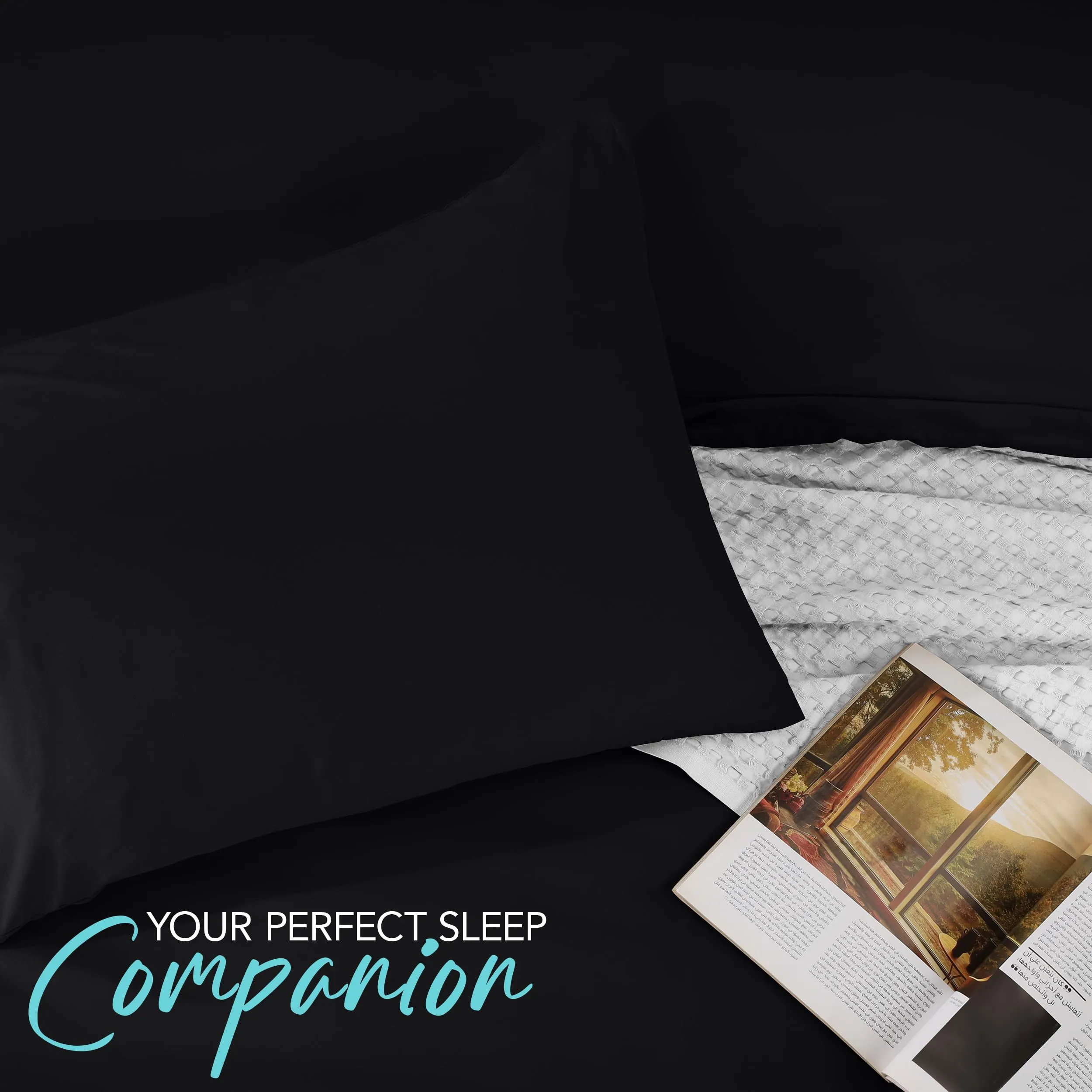 Utopia Bedding Set Copripiumino in Microfibra di Poliestere, 220 x 220 cm con Federe 50 x 65 cm, Nero - immagine 7