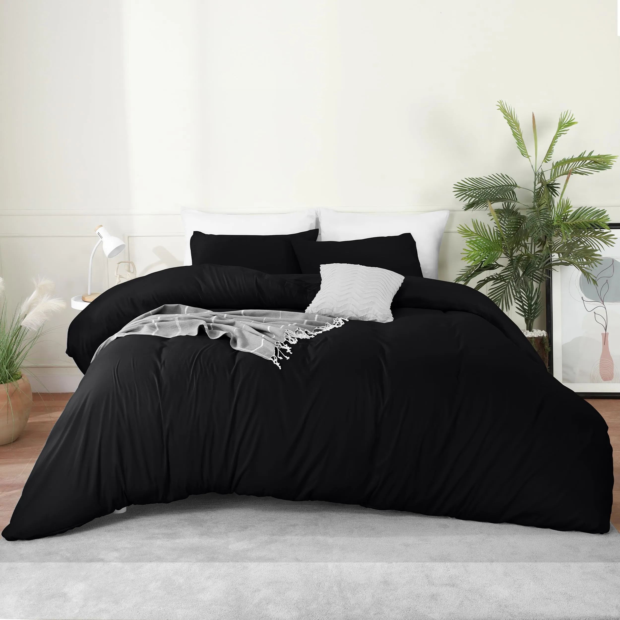 Utopia Bedding Set Copripiumino in Microfibra di Poliestere, 220 x 220 cm con Federe 50 x 65 cm, Nero - immagine 8