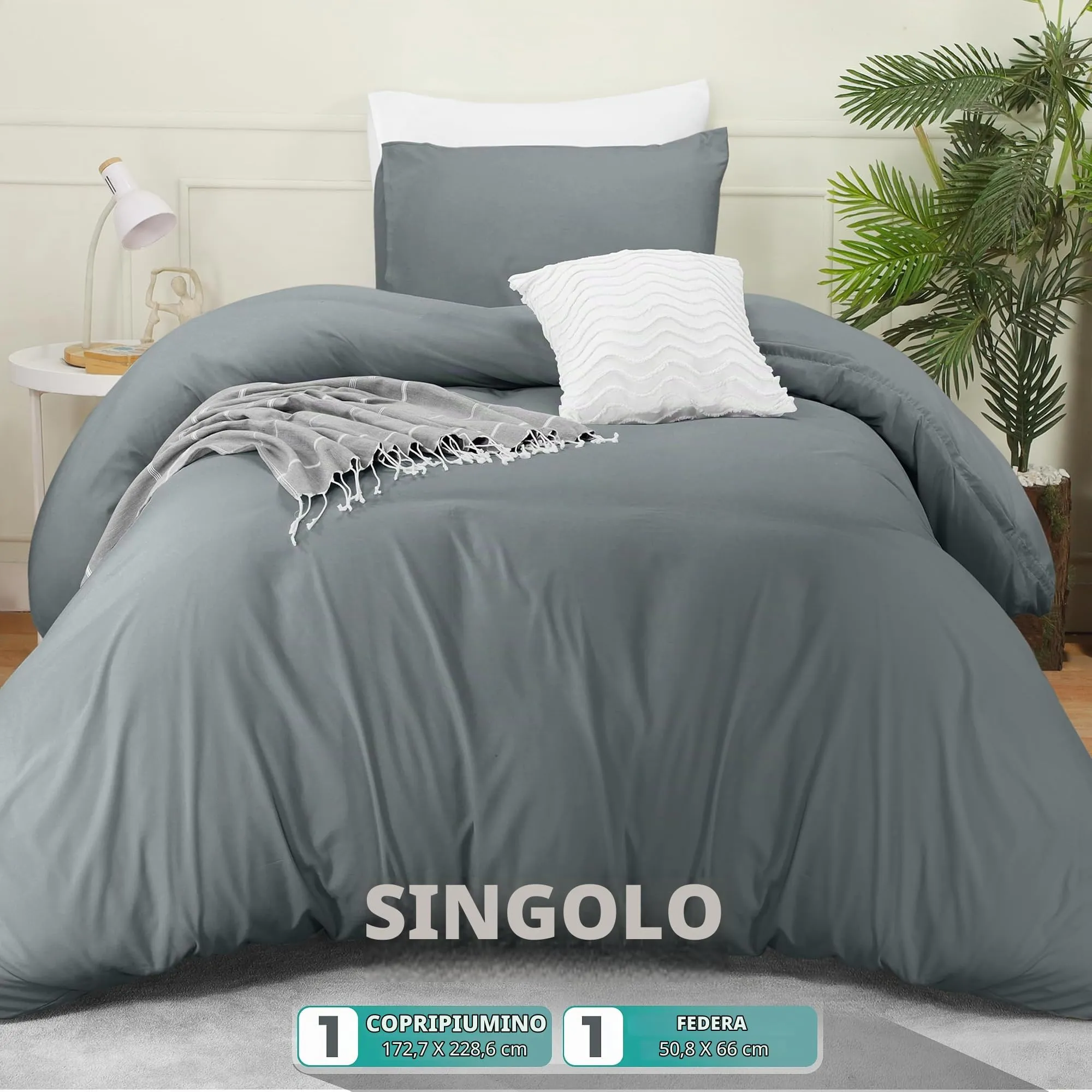 Utopia Bedding Set Copripiumino con Federa, 2 Pezzi, Microfibra Spazzolata, Grigio, Twin/Twin XL - immagine 2