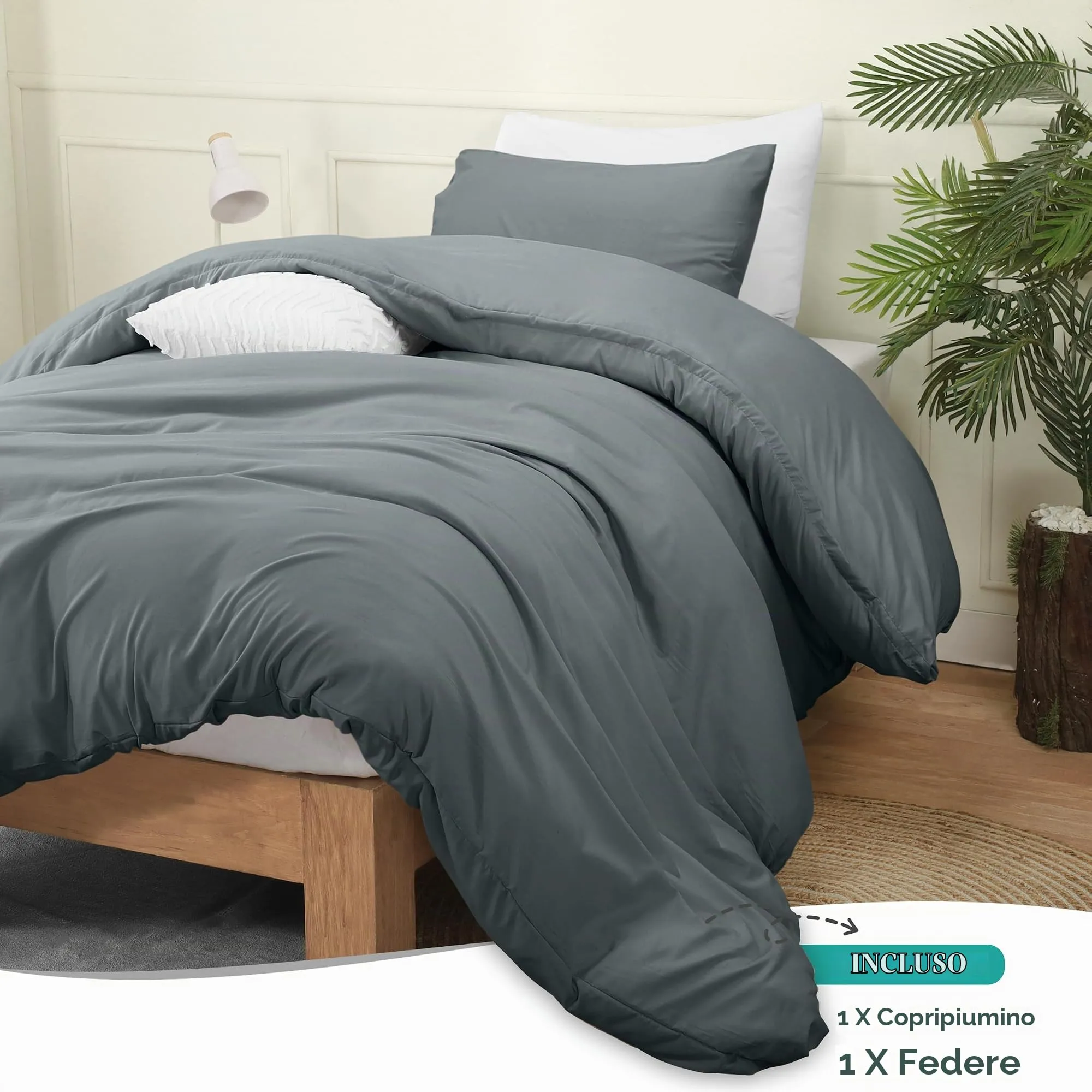 Utopia Bedding Set Copripiumino con Federa, 2 Pezzi, Microfibra Spazzolata, Grigio, Twin/Twin XL - immagine 3