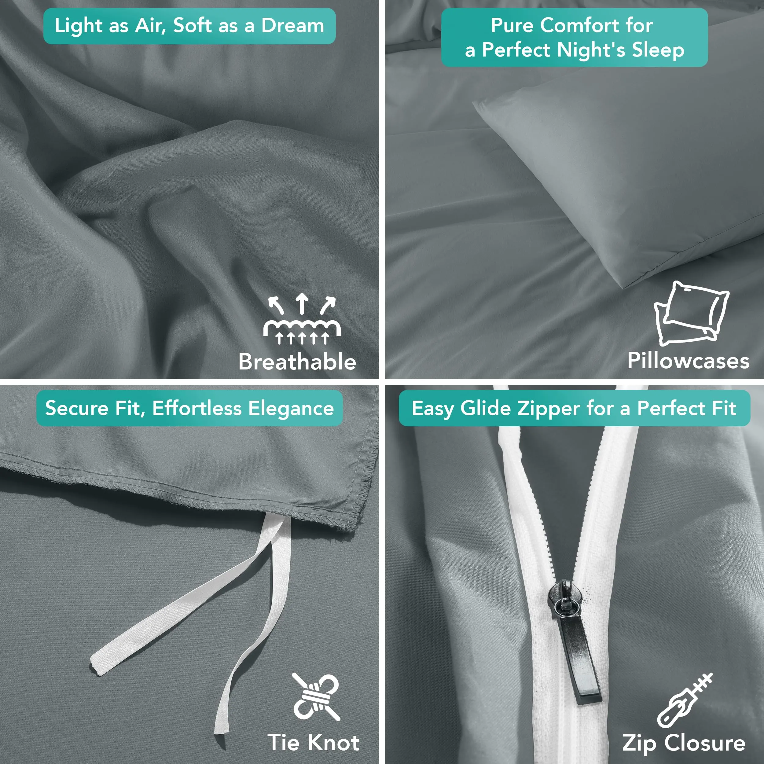 Utopia Bedding Set Copripiumino con Federa, 2 Pezzi, Microfibra Spazzolata, Grigio, Twin/Twin XL - immagine 5