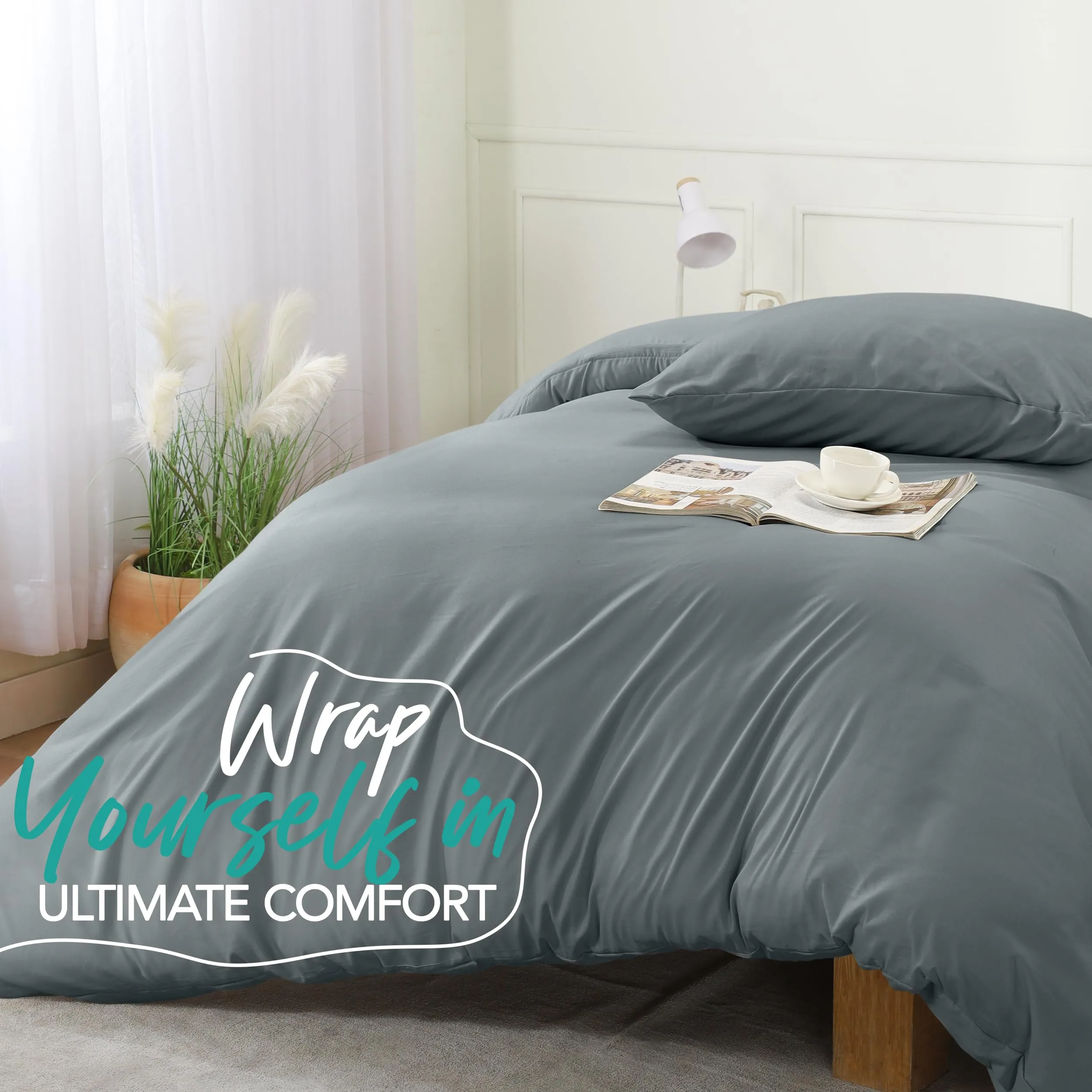 Utopia Bedding Set Copripiumino con Federa, 2 Pezzi, Microfibra Spazzolata, Grigio, Twin/Twin XL - immagine 6