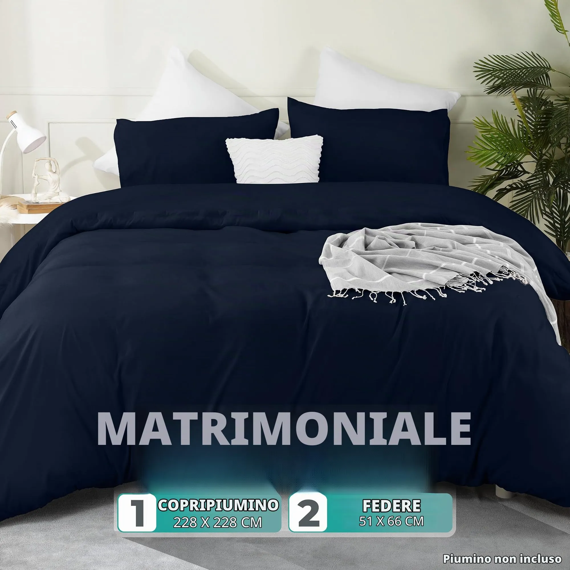 Utopia Bedding Set Copripiumino e Federe, 220 x 220 cm e 50 x 65 cm, Microfibra di Poliestere, Blu Navy - immagine 2