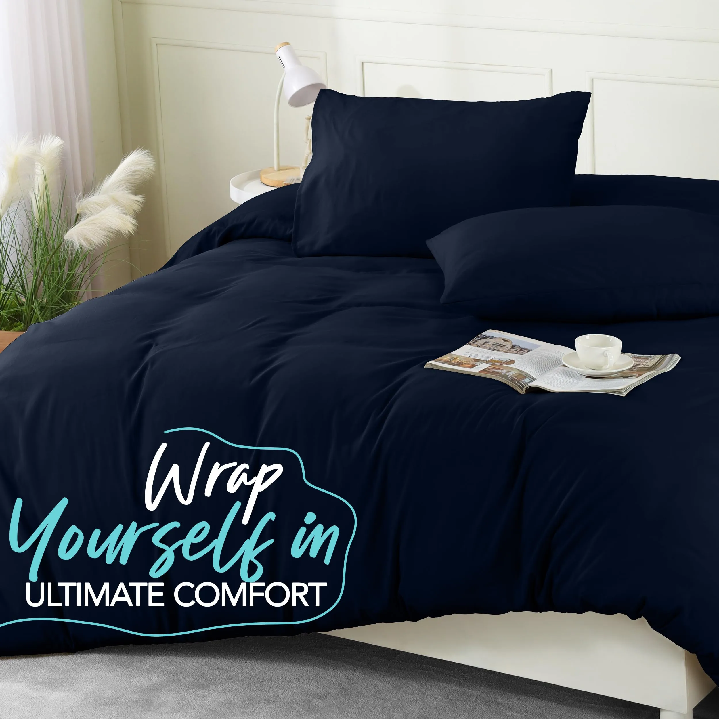 Utopia Bedding Set Copripiumino e Federe, 220 x 220 cm e 50 x 65 cm, Microfibra di Poliestere, Blu Navy - immagine 6