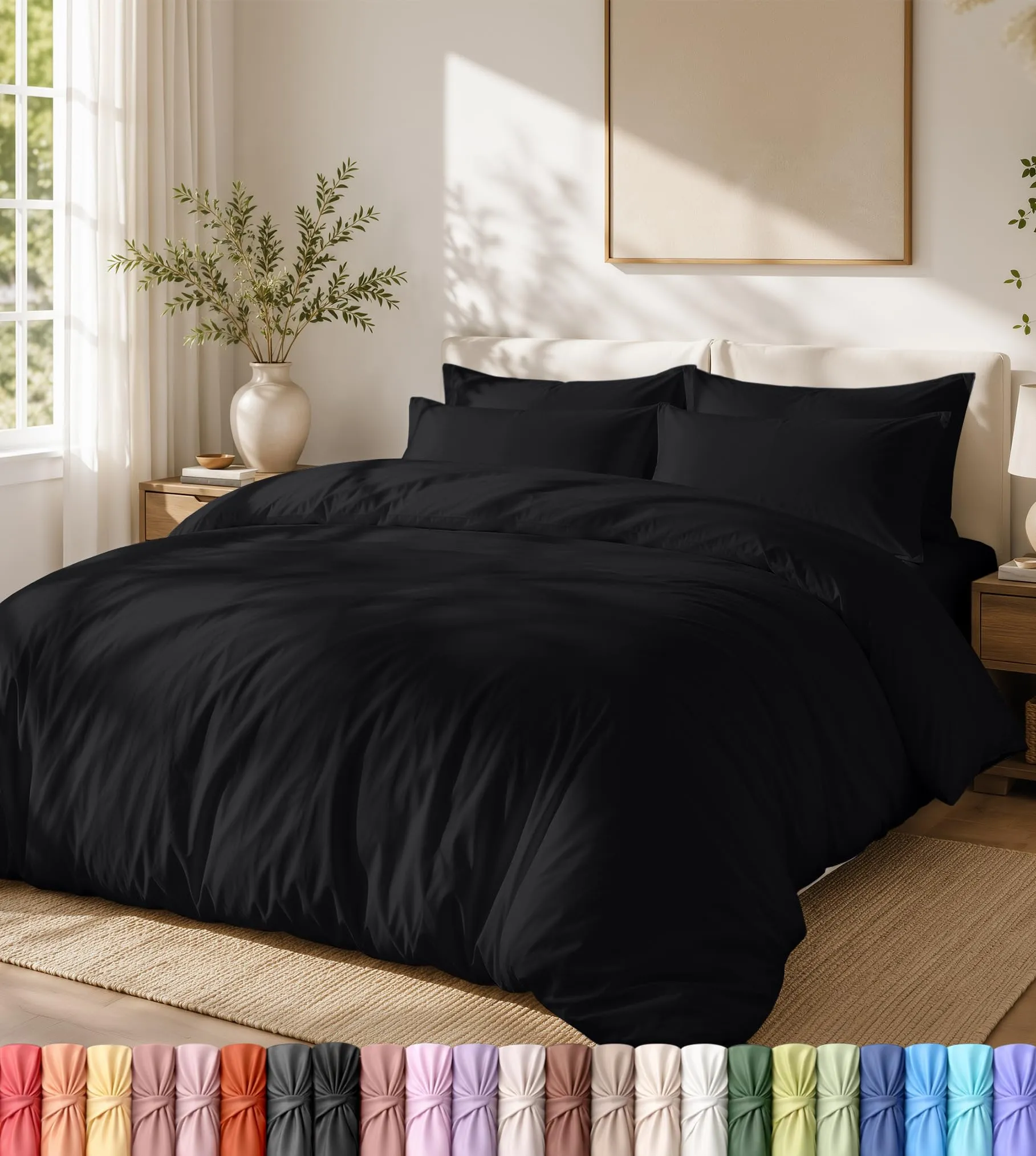 Utopia Bedding Set Copripiumino in Microfibra di Poliestere con Federe, 220 x 265 cm, Nero - immagine 1
