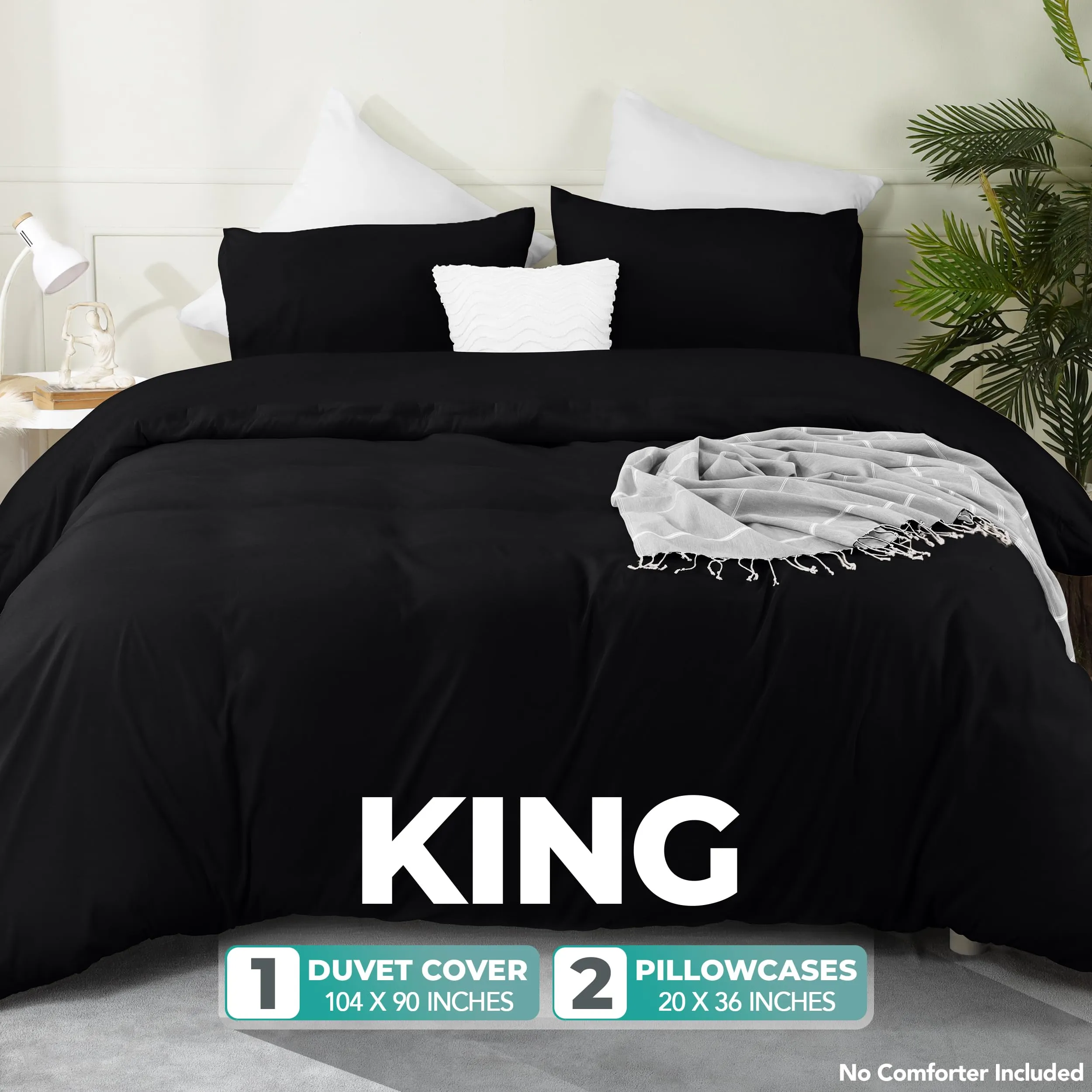 Utopia Bedding Set Copripiumino in Microfibra di Poliestere con Federe, 220 x 265 cm, Nero - immagine 2