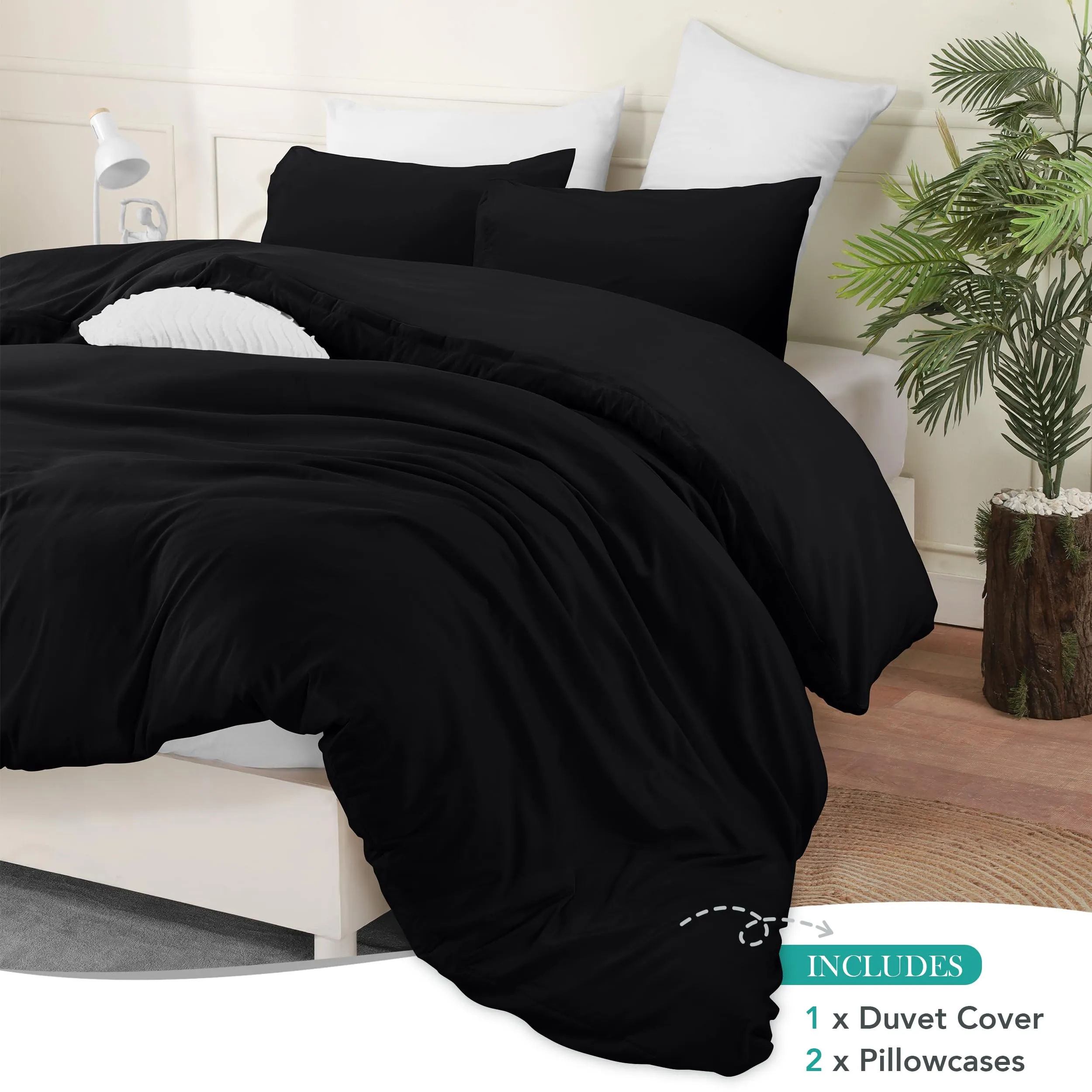 Utopia Bedding Set Copripiumino in Microfibra di Poliestere con Federe, 220 x 265 cm, Nero - immagine 3