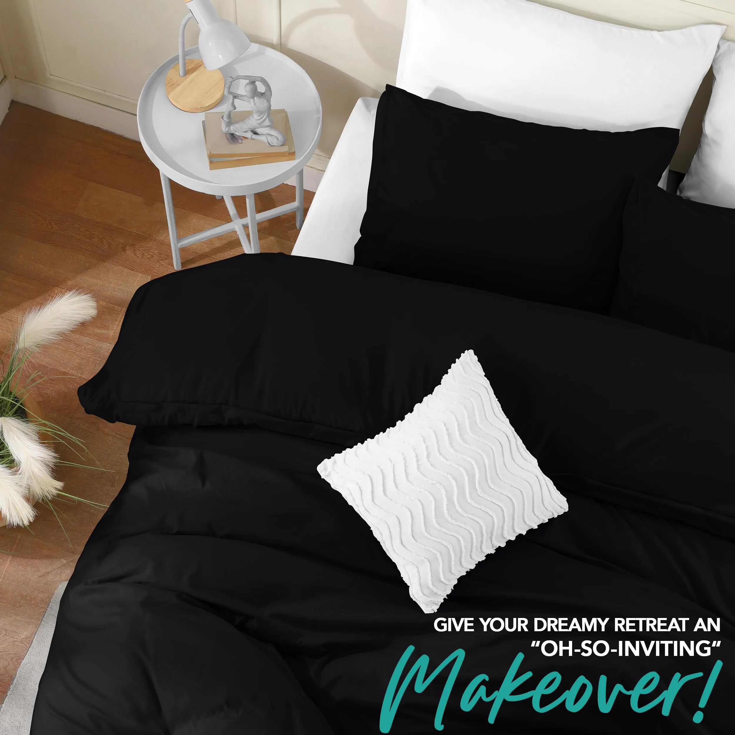 Utopia Bedding Set Copripiumino in Microfibra di Poliestere con Federe, 220 x 265 cm, Nero - immagine 4