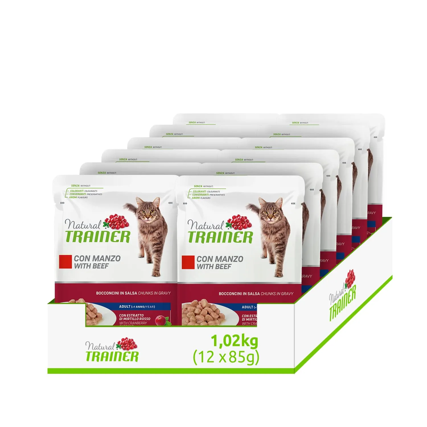 Trainer Natural Cibo Umido per Gatti Adulti al Manzo, 12 x 85 g - immagine 1