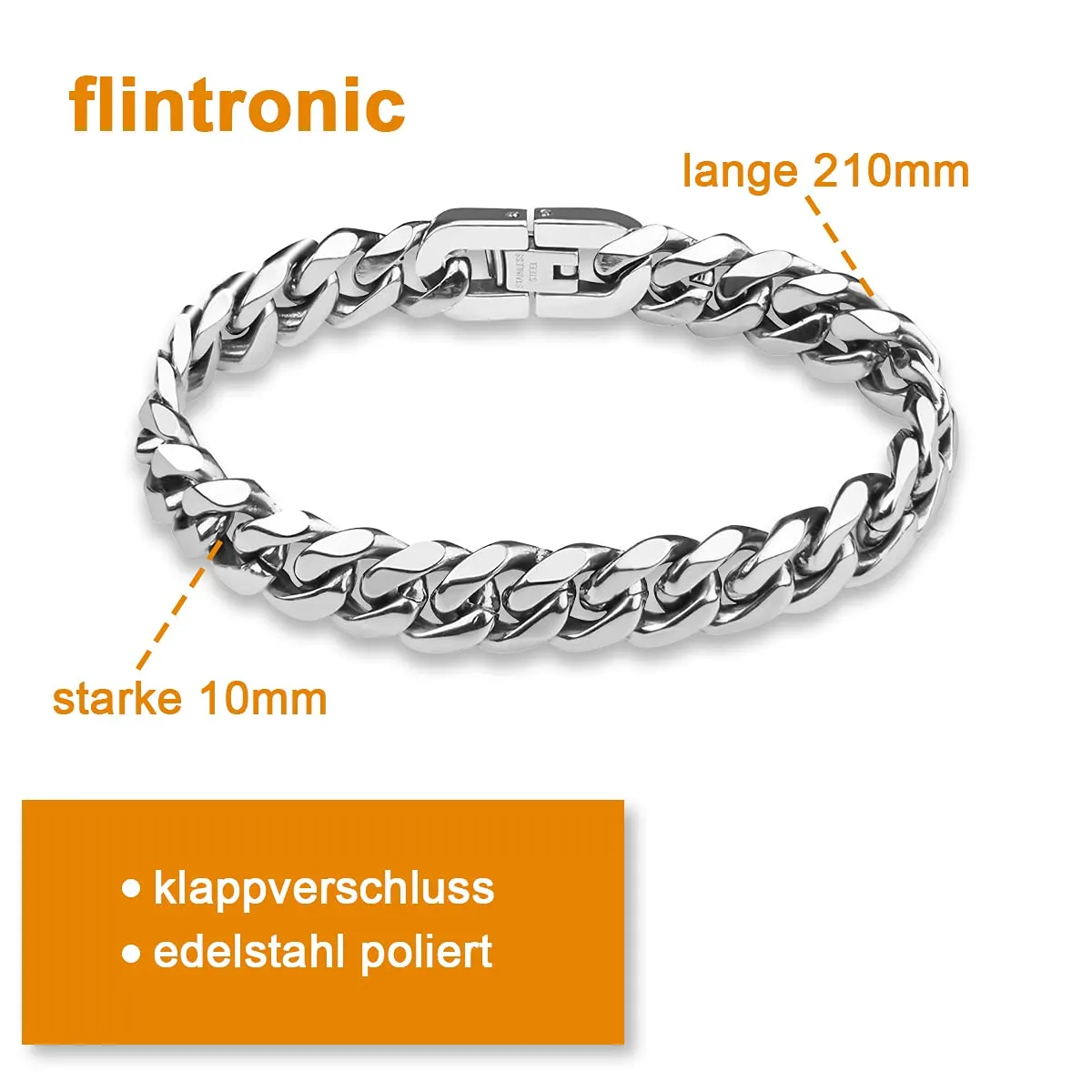flintronic Bracciale a Catena in Acciaio Inox, 10 x 21 cm - immagine 2