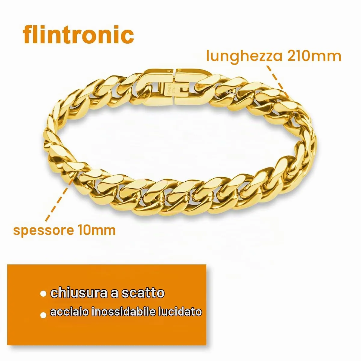 flintronic Bracciale a Catena in Acciaio Inox, 10 x 21 cm - immagine 3