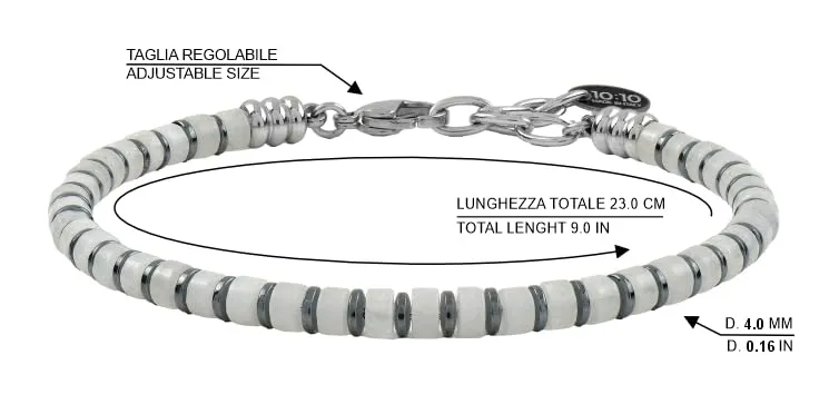10:10 Bracciale uomo in Giada bianca, ematite e acciaio inossidabile - Made in Italy - immagine 2